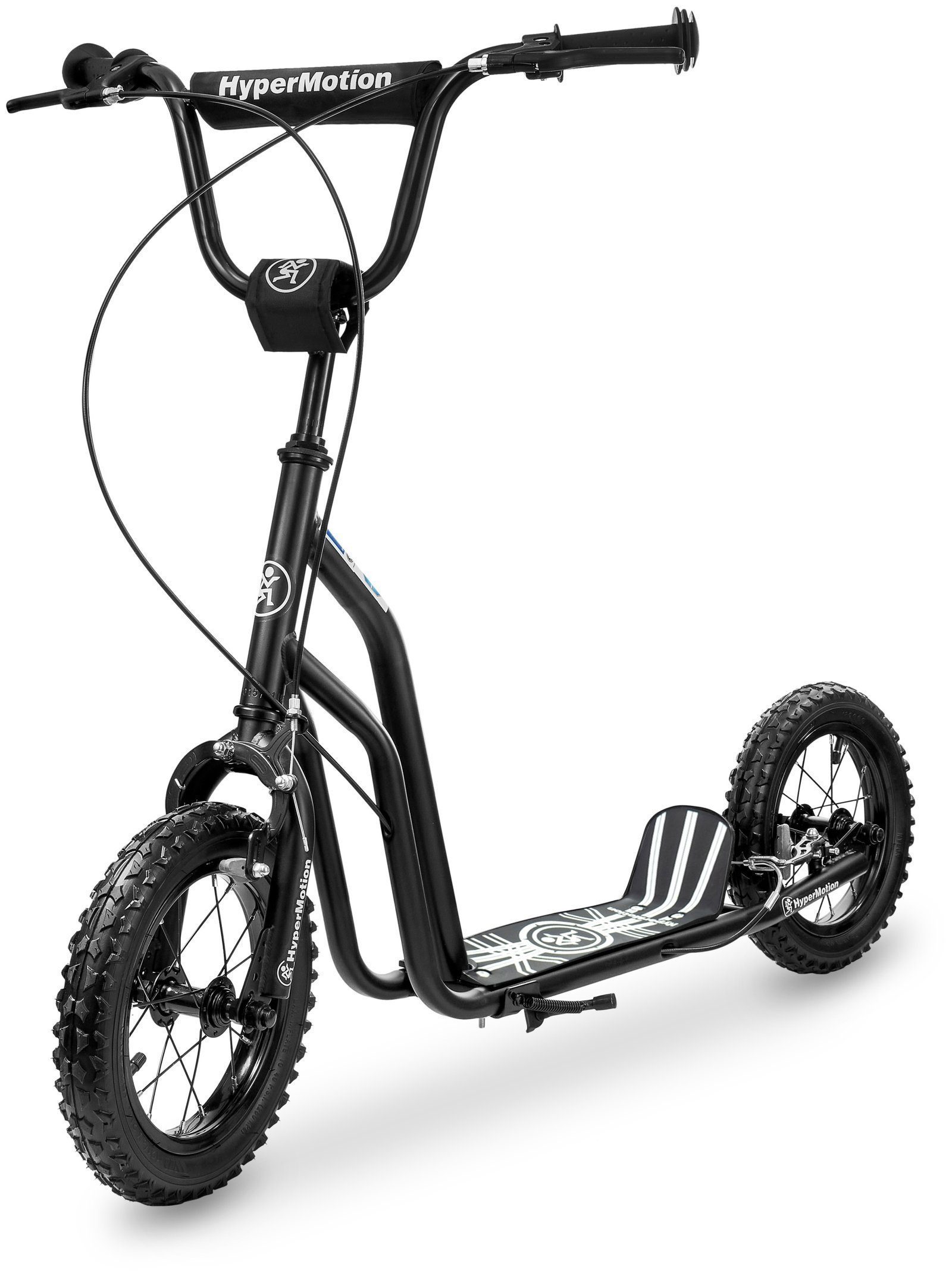 HyperMotion Scooter Tretroller VIVA 12 – Schwarz mit 30 cm Luftreifen, 15km