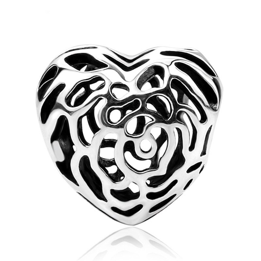 PANDACHARMS Bead Durchbrochenes Blütenherz Charm für Charm Armband, 925 Sterling Silber
