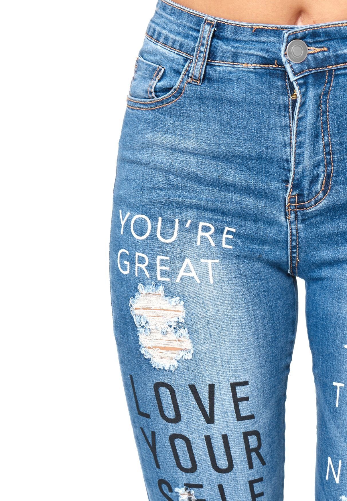 MiSS RJ Skinny-fit-Jeans »Damen Denim Skinny Bedruckte Jeans LOVELY«  (1-tlg) 3313 in Blau-2 online kaufen | OTTO
