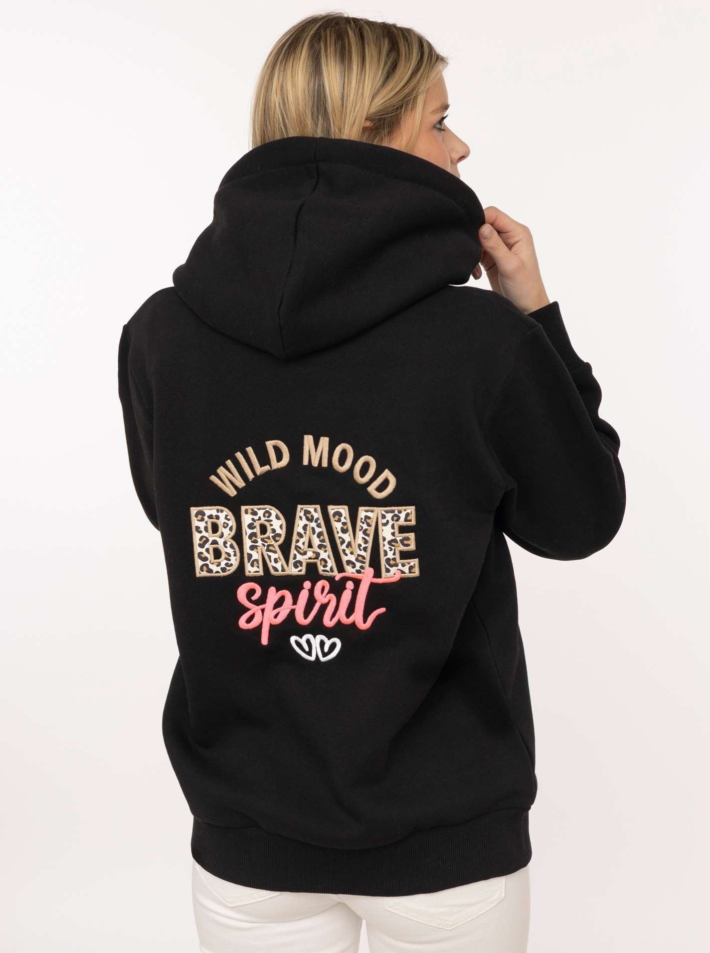 Zwillingsherz Kapuzensweatjacke "Brave Spirit" Langarm, Reißverschluss, Kapuze, Kordelzug, Animal-Details
