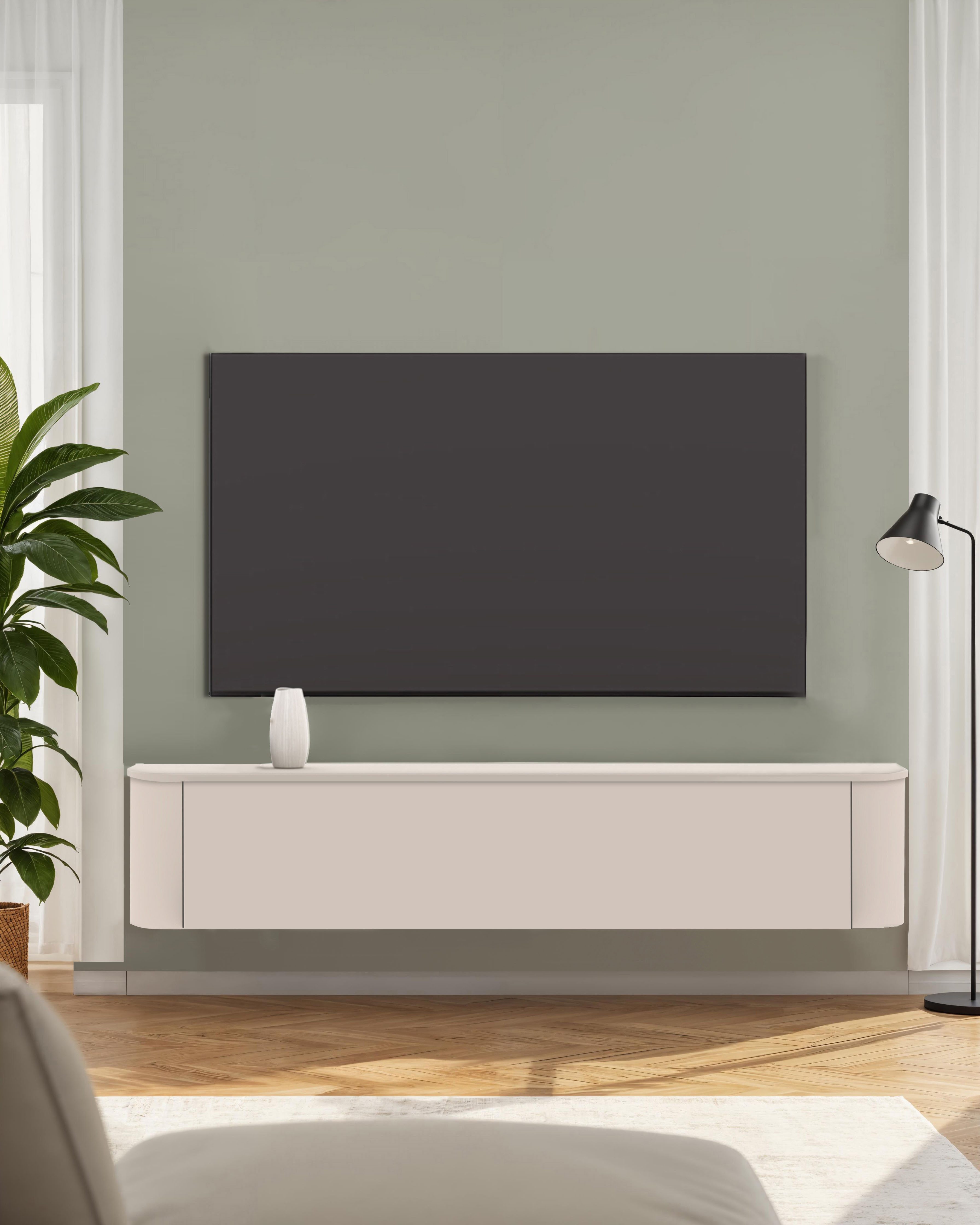 OTTO home Lowboard Lido, 181 cm breit, 1 Klappe, TV-Schrank, TV-Kommode, Medienboard, Formgebogenes MDF, Stirnseiten Rundung, Push-to-open, hängend/stehend