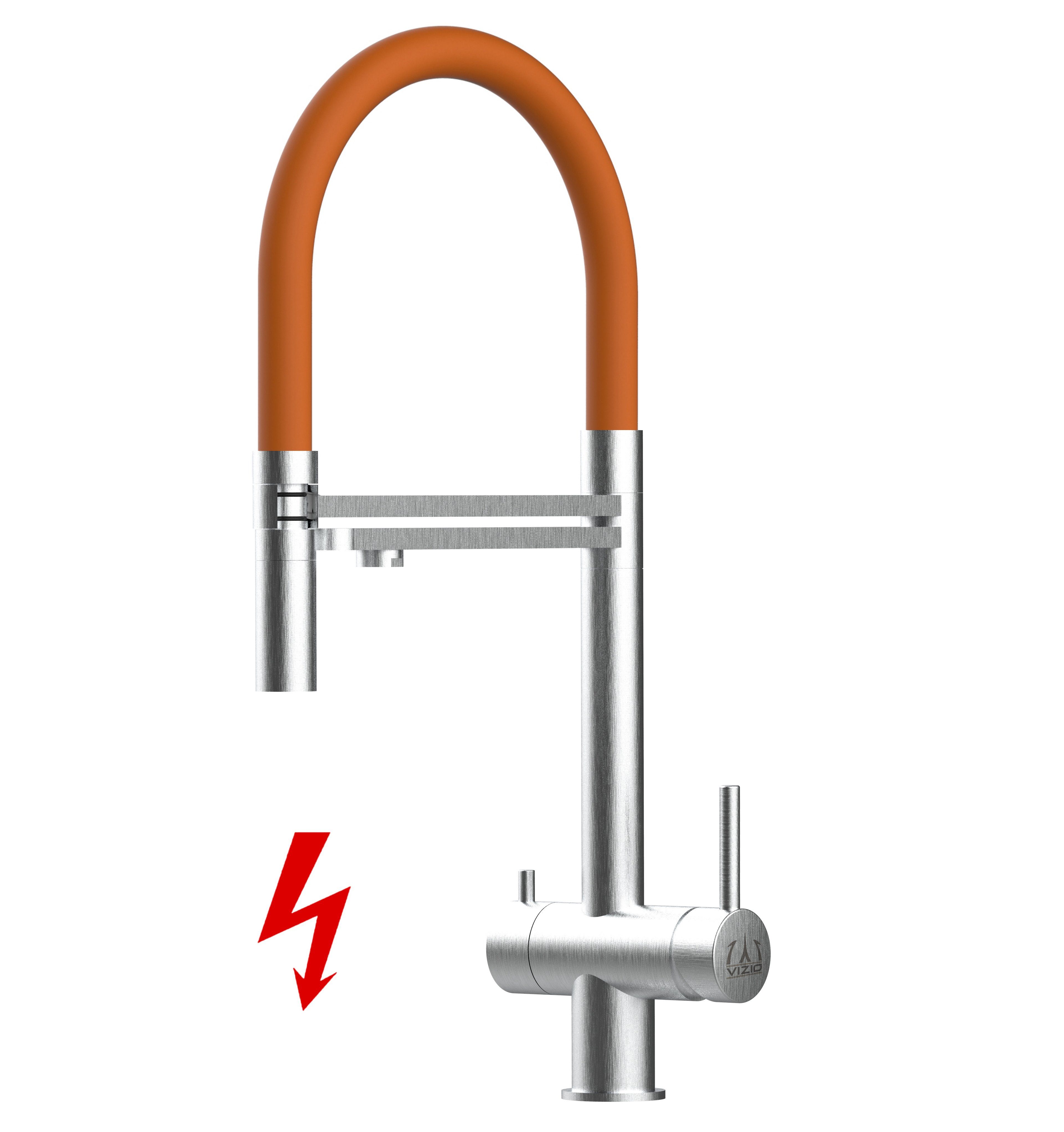 VIZIO Küchenarmatur NIEDERDRUCK 3 Orange Boiler Anschluss mit Massiv für Brause / Edelstahl an Gebürstet einen Küchenarmatur Wege strahl zum einen Niederdruck- und Edelstahl 2 Wasserfilter