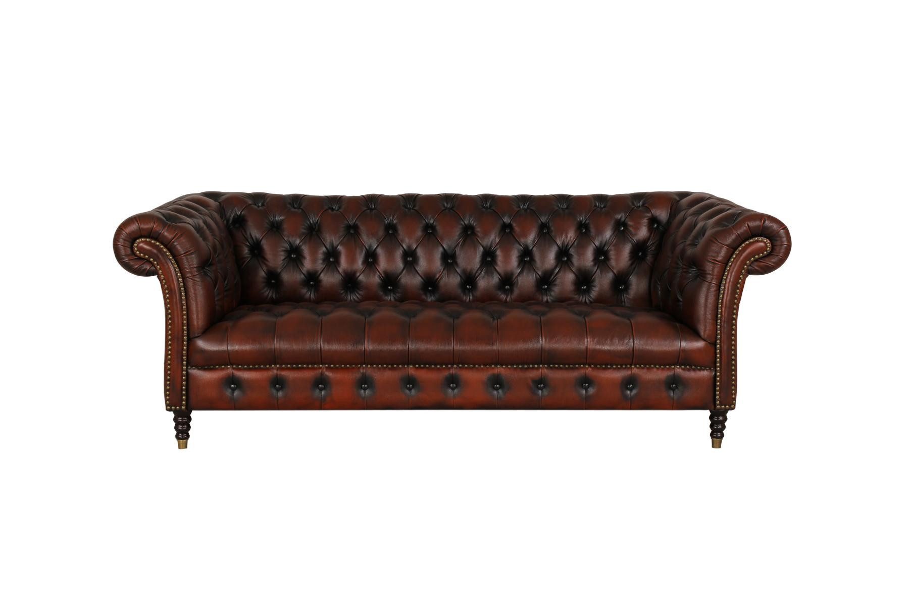 Salottini Chesterfield-Sofa XL 3er Sofa Chesterfield 3-Sitzer Couch Trent Deluxe, Vollleder, Nägel von Hand