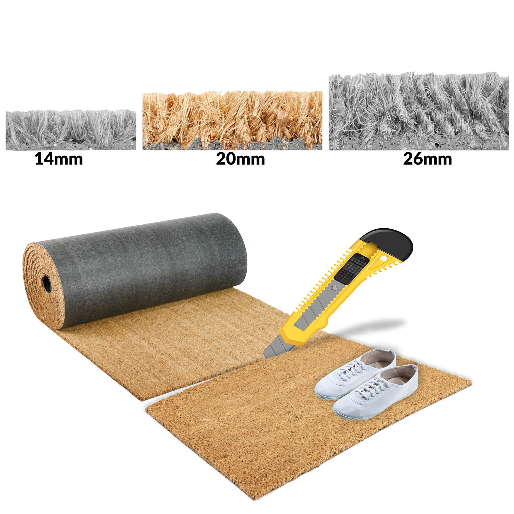 ANRO Bodenschutzmatte Kokos-Schmutzfangmatte Fußmatte rutschfest Naturfaser Vinyl Rückseite, 1x Kokosmatte, 1-St., 1Stück auf einer Rolle, Robust pflegeleicht 3 – Bild 2 von 5