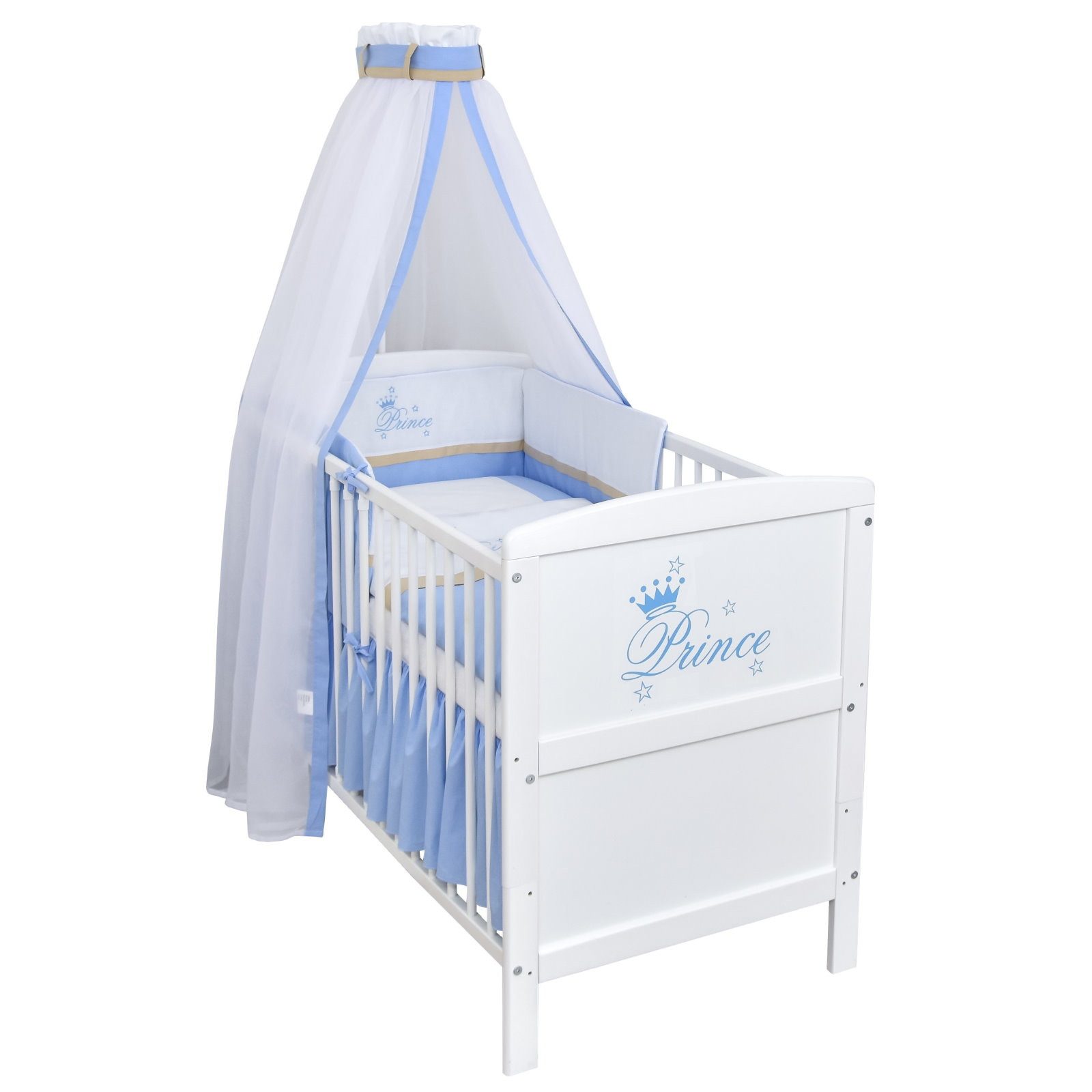 Baby-Delux Komplettbett Babybett Natalie Prince Komplettset, 10-tlg., Kinderbett 70x140 cm weiß, Bettset verschiedene Designs
