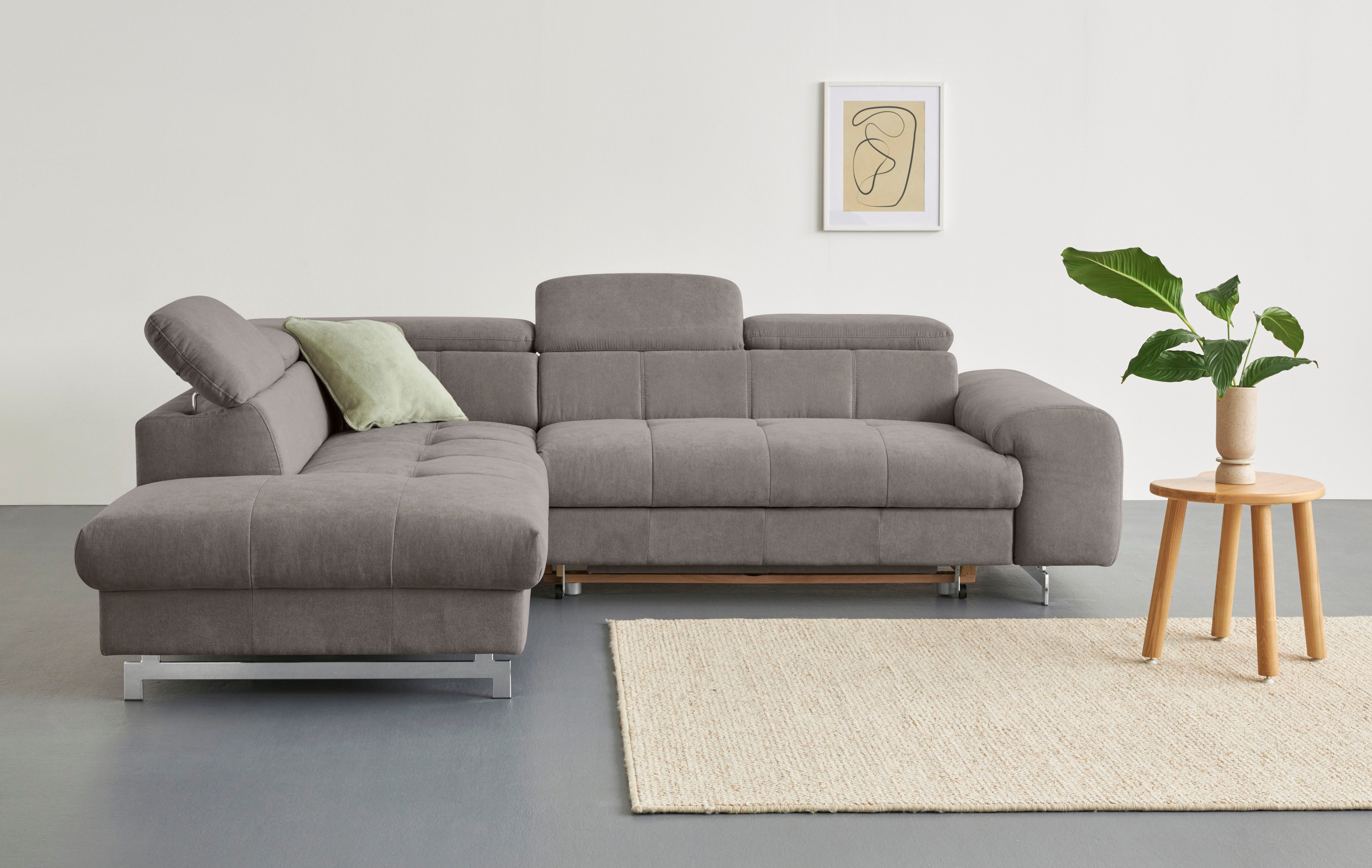 COTTA Ecksofa Chef L-Form, mit Kopfteilverstellung, edle Metallkufen, wahlweise mit Bettfunktion
