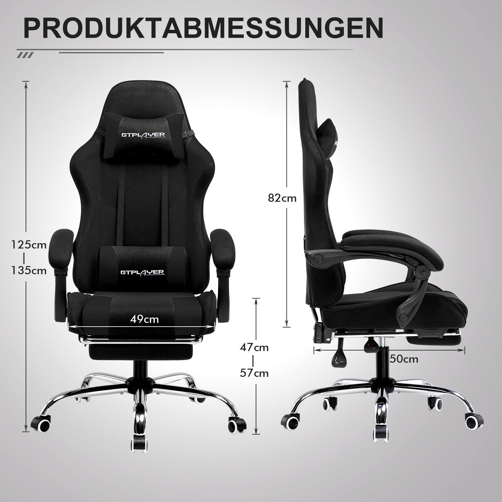 GTPLAYER Gaming-Stuhl Bürostuhl mit Massagefunktion, Fußstütze, Kopfstütze (Packung), Ergonomischer Gamer Stuhl Maximale Belastung 150 kg, 360° drehbar – Bild 5 von 5