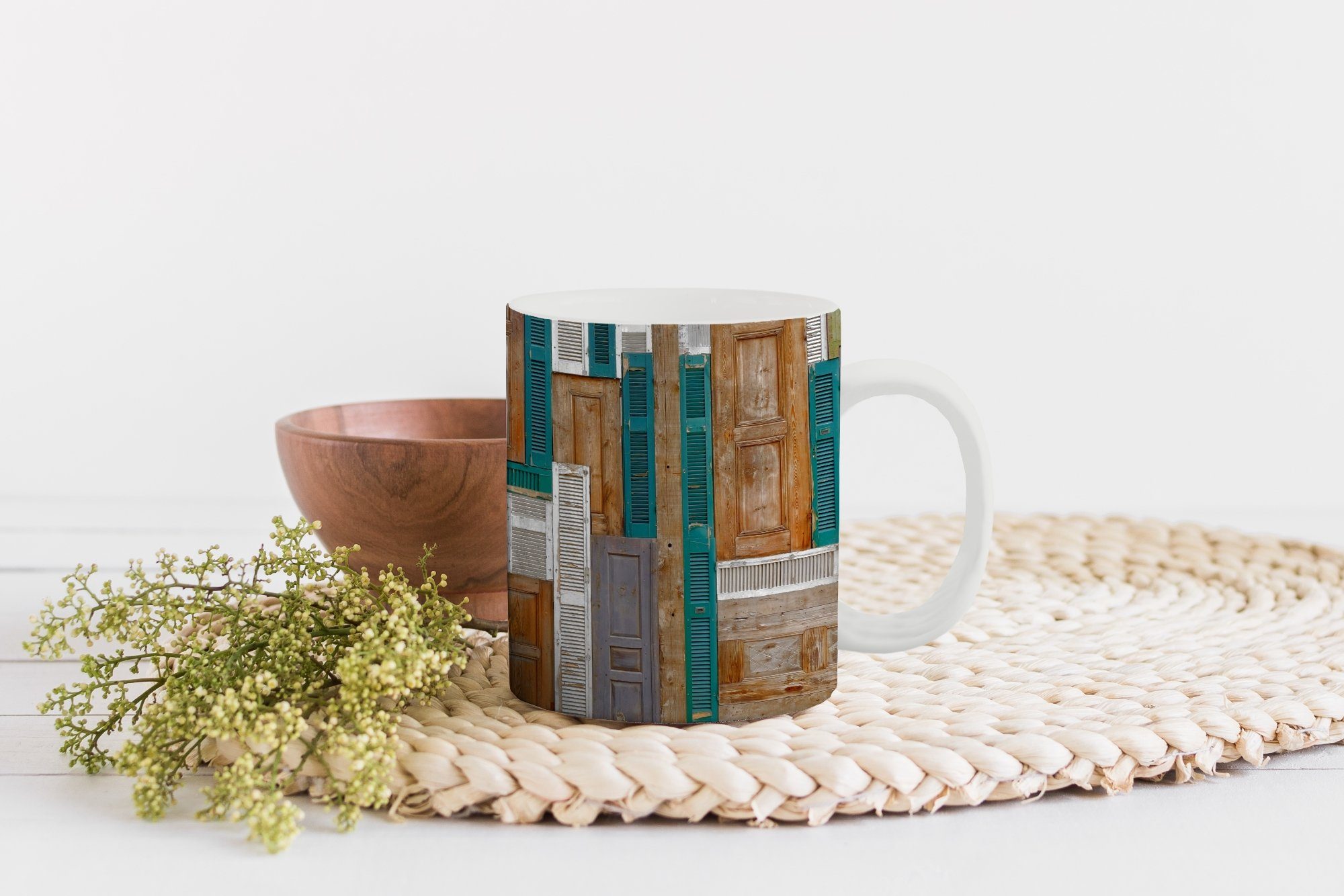 Teetasse, Keramik, - - - MuchoWow Becher, Türen Architektur Antiquitäten, Tasse Teetasse, Geschenk Braun Kaffeetassen, - Grün