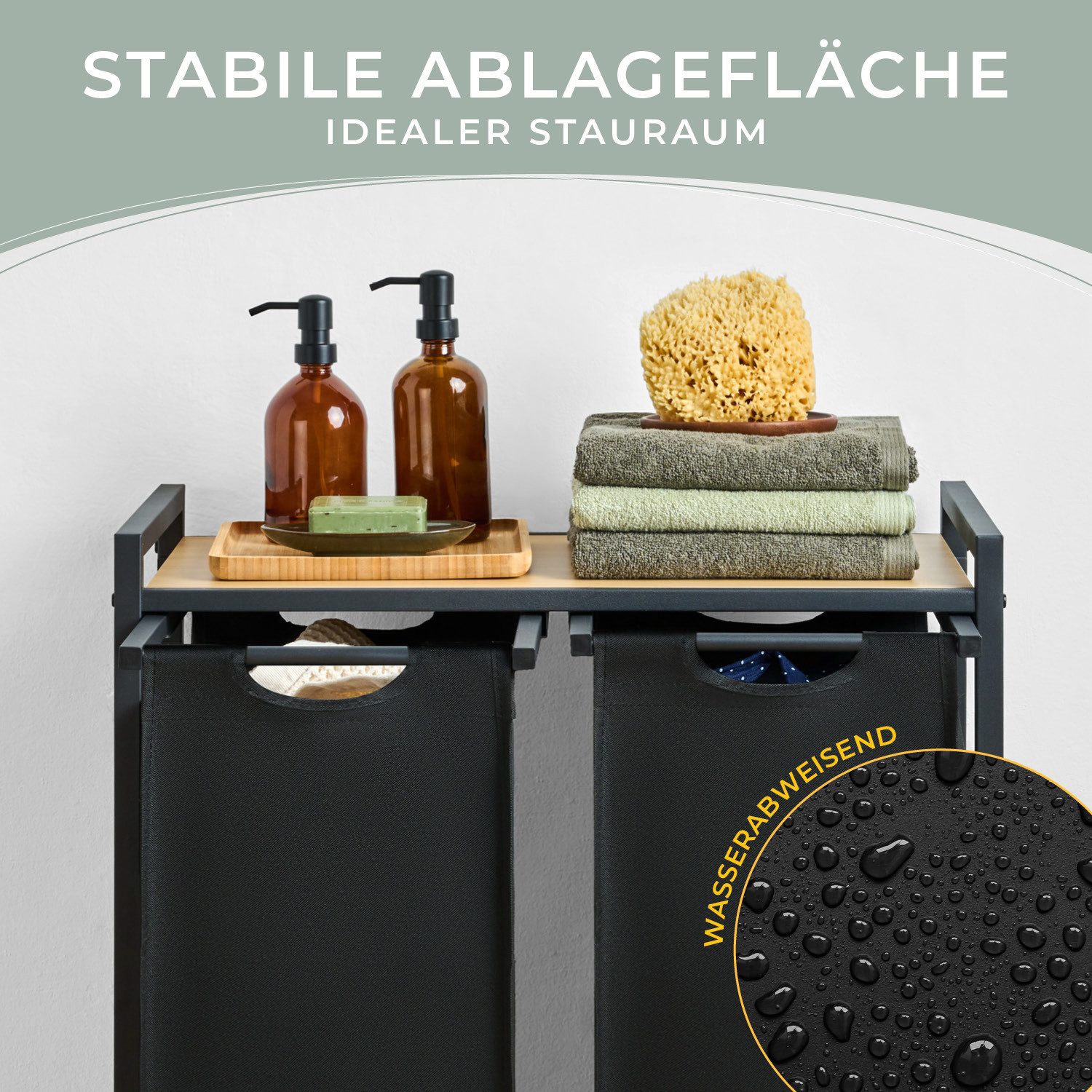 Blumtal Ausziehwäschekorb 2-4 Fächer Wäschesammler mit Ablage und Metallrahmen