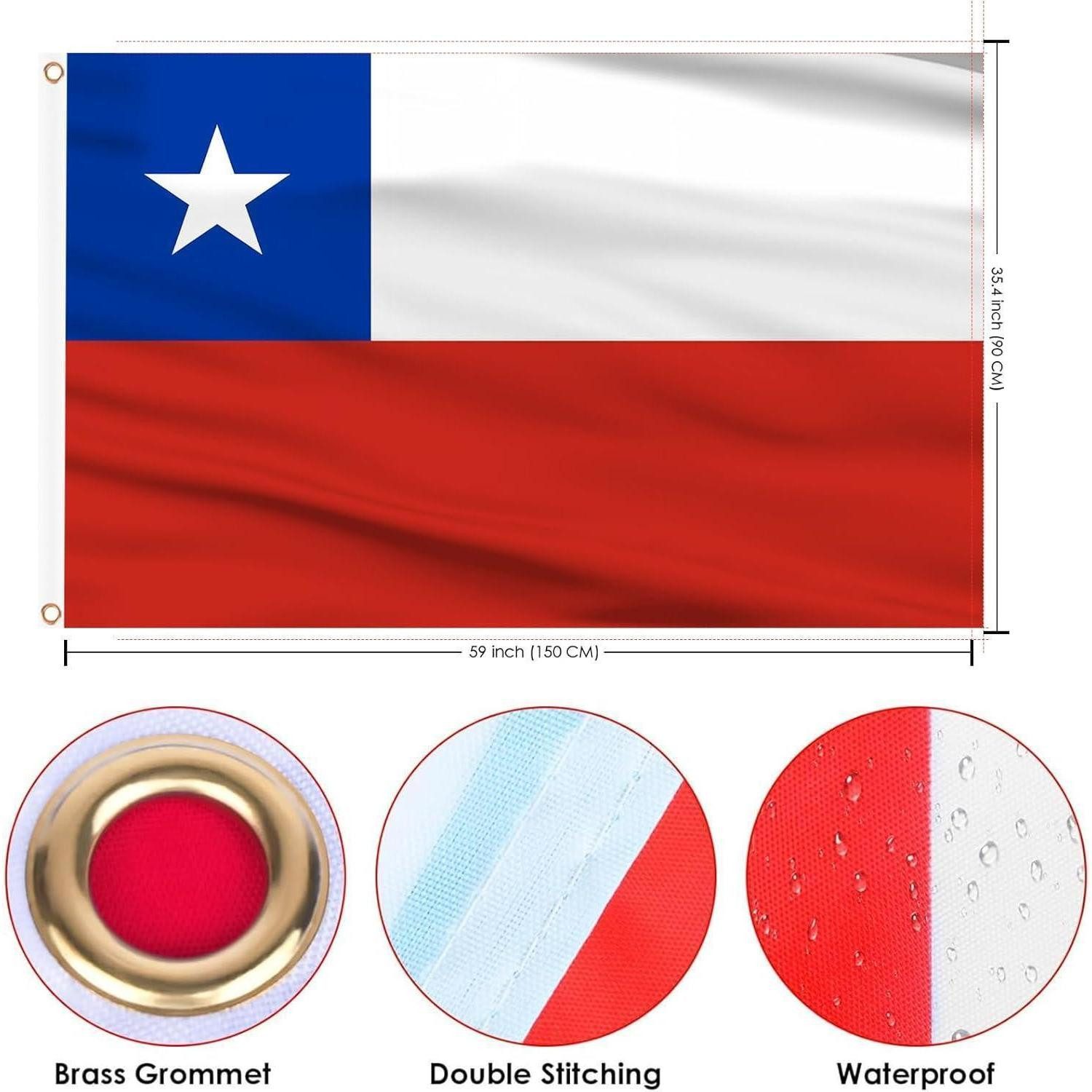 LuxusKollektion Flagge Flagge Chile 90x150 cm Messing Ösen Fußball WM 2 Stück Chile Flagge