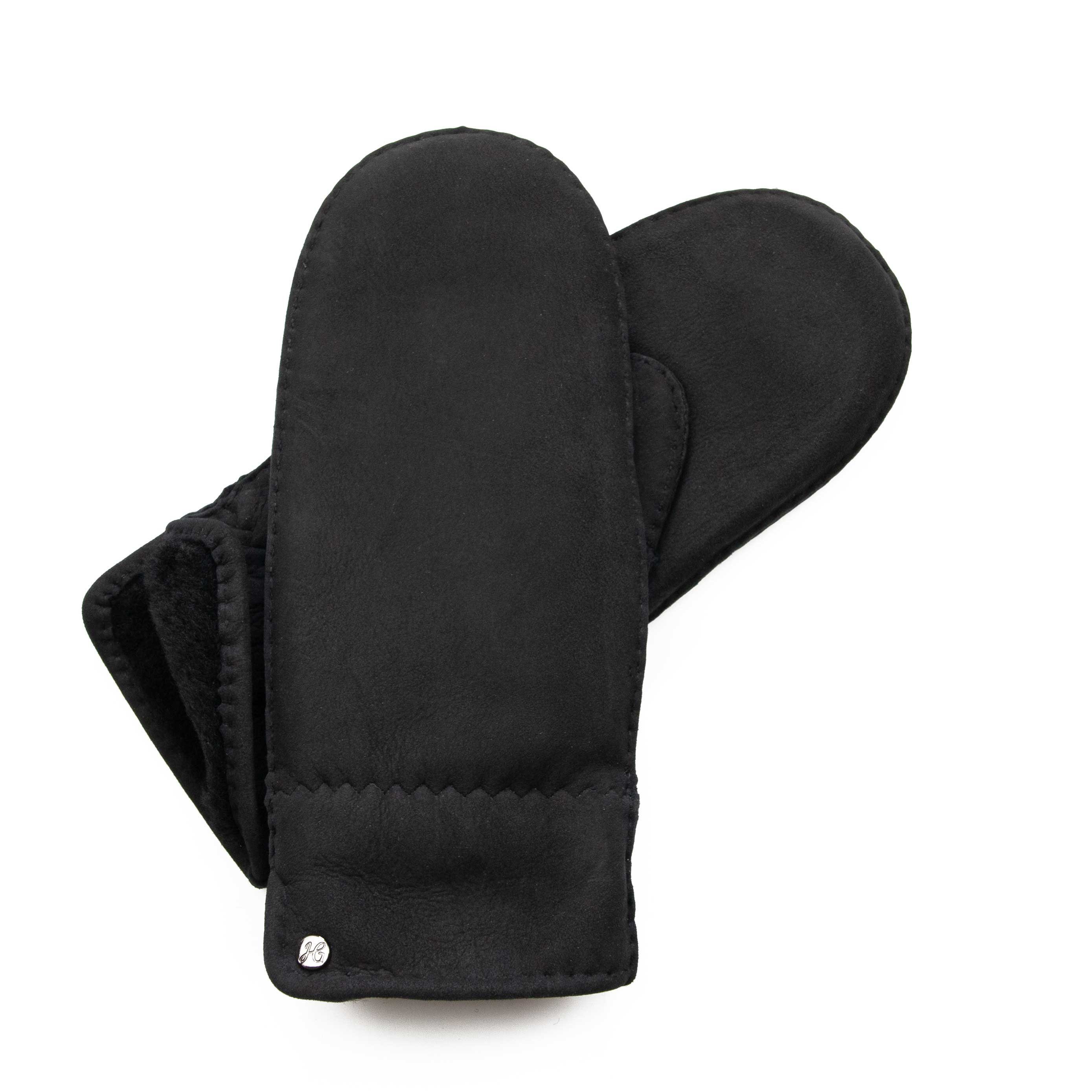 Hand Gewand aus Fäustlinge Weikert Merino-Lammfell by spanischem Sportliche LEON Lederhandschuhe Schwarz 