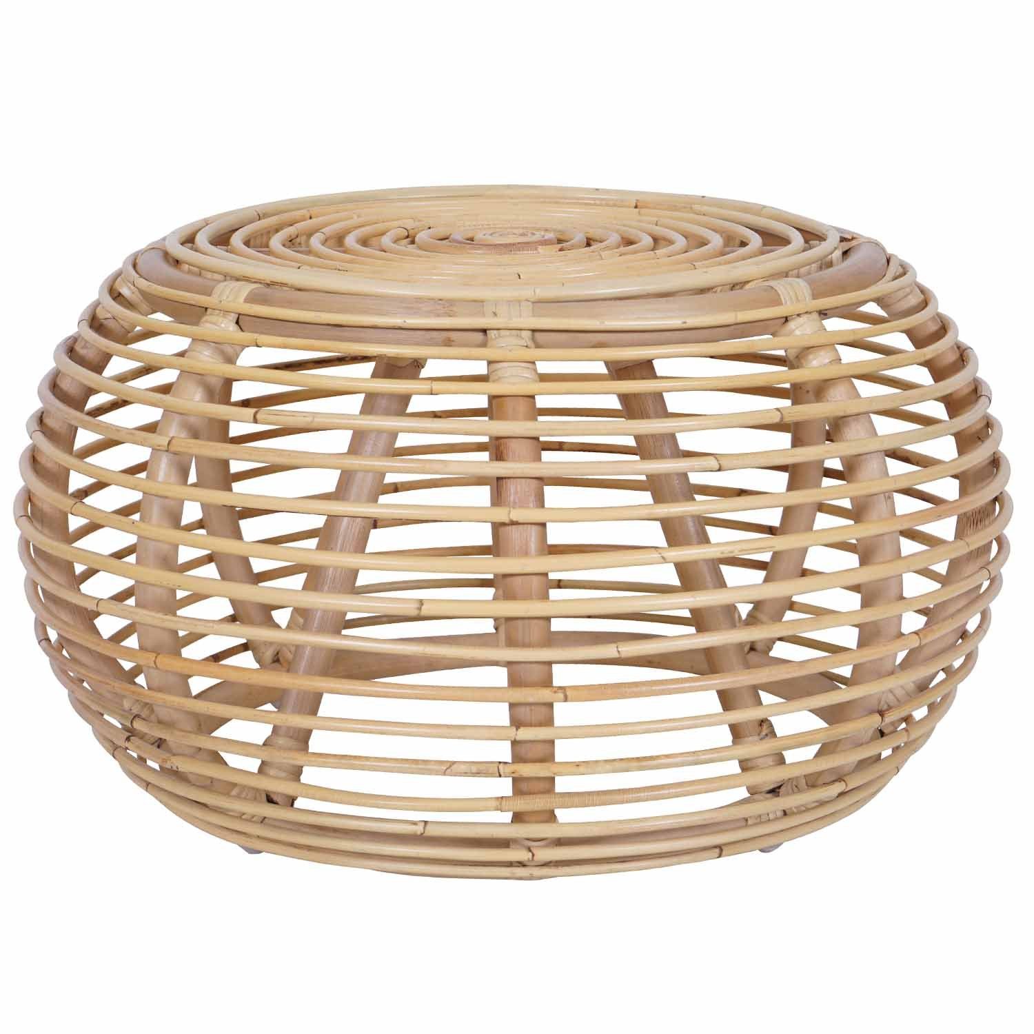 Chic Form Möbel Banu - Casa Couchtisch Tisch, handgefertigt Natur-Rattan rund gerippte Designer Beistelltisch Boho Stück Moro aus Rattan