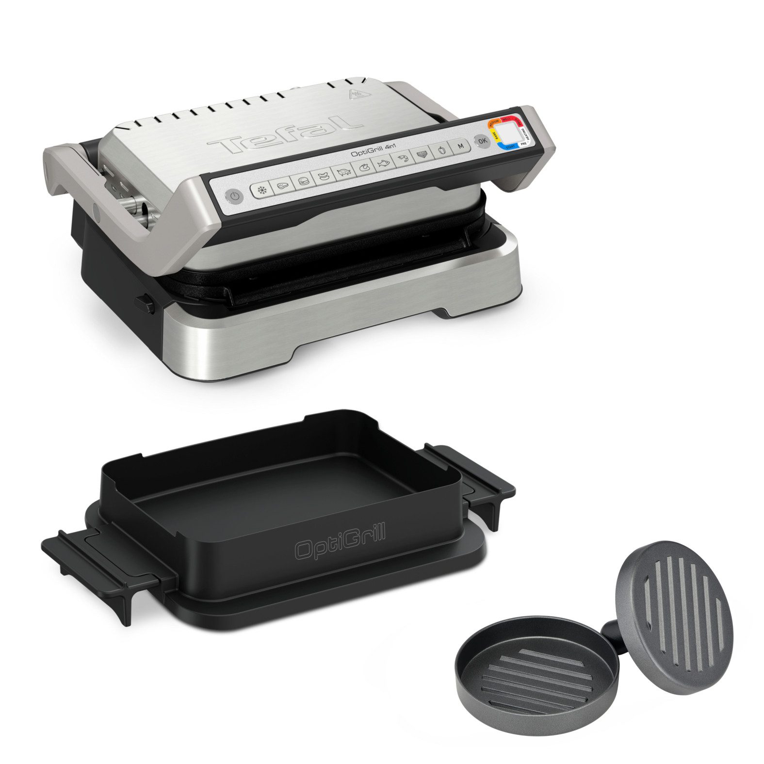 Tefal Kontaktgrill GC774HP OptiGrill 4in1, 2100 W, inkl. Backschale, aufklappbar. Gratis: Hamburger Presse