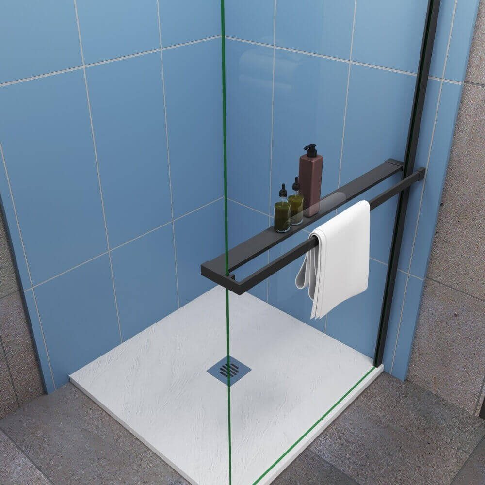 Duschparadies Walk-in-Dusche H:200cm 8mm NANO glas Schwarz Handtuchhalter Stützstange, Einscheibensicherheitsglas