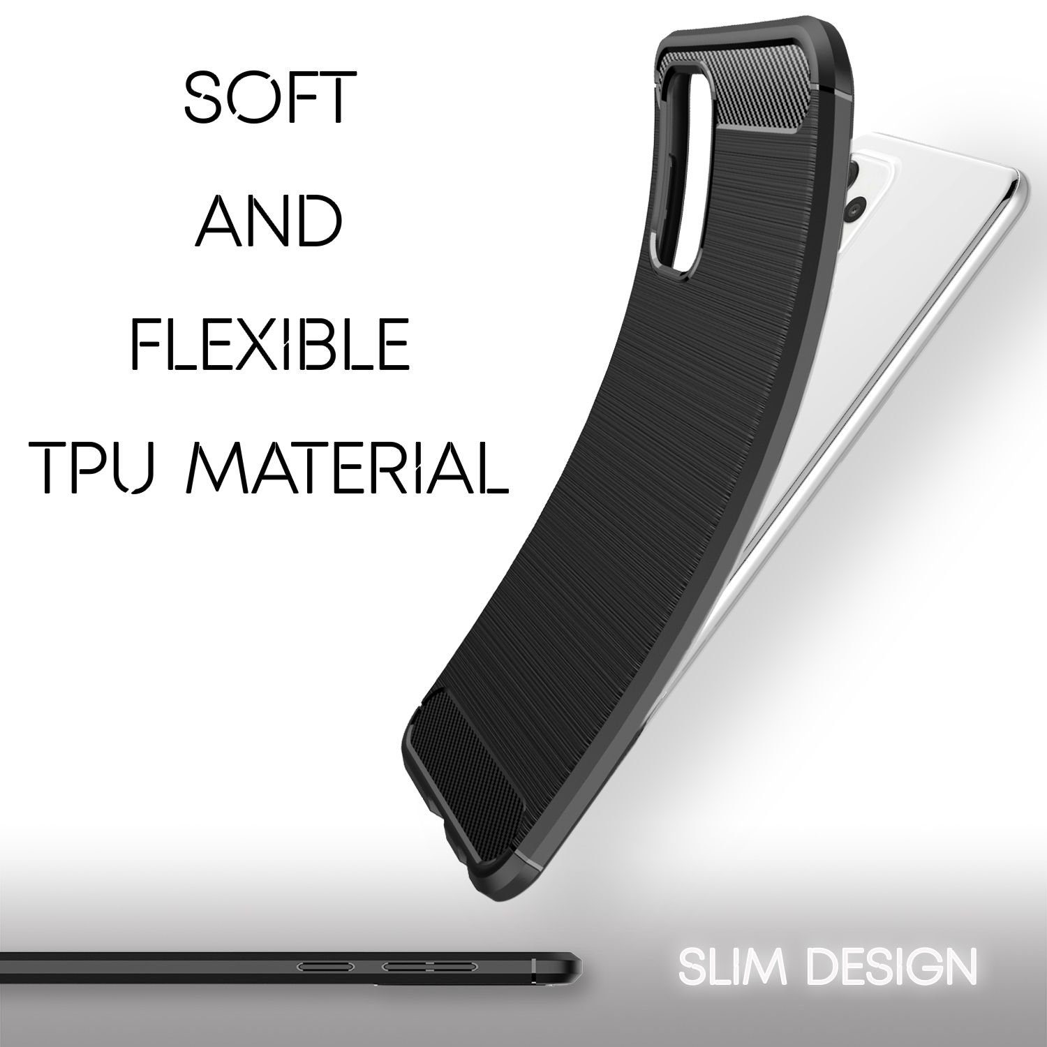 Nalia Smartphone-Hülle Samsung Galaxy A72 17 cm (6,7 Zoll), Carbon Style Silikon Hülle / Matt Schwarz / Elegantes Business Cover