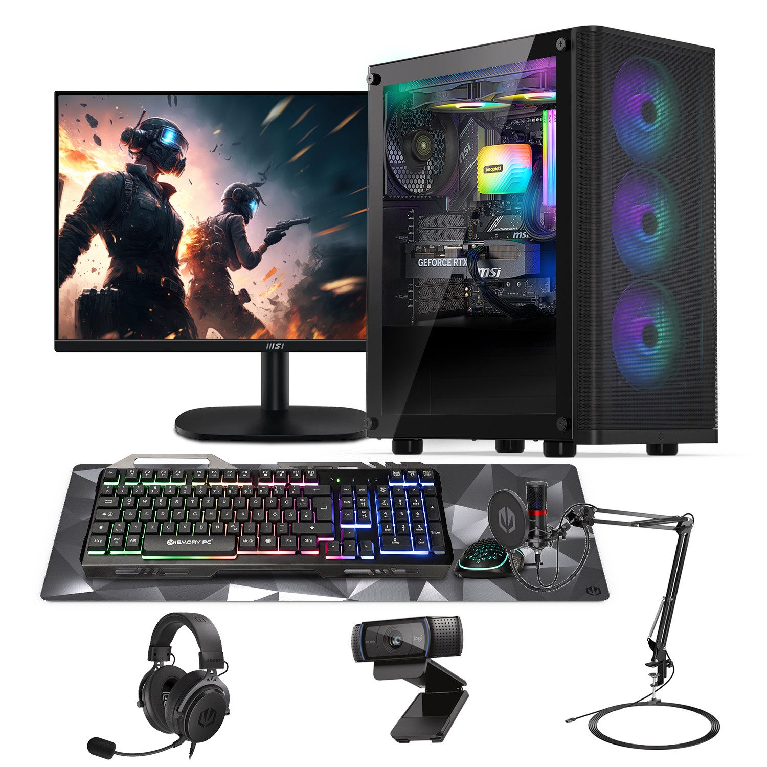 Memory PC Streaming PC Gaming-PC-Komplettsystem (24", AMD Ryzen 5 5600GT, RTX 5060, 16 GB RAM, 500 GB SSD, Streaming System)