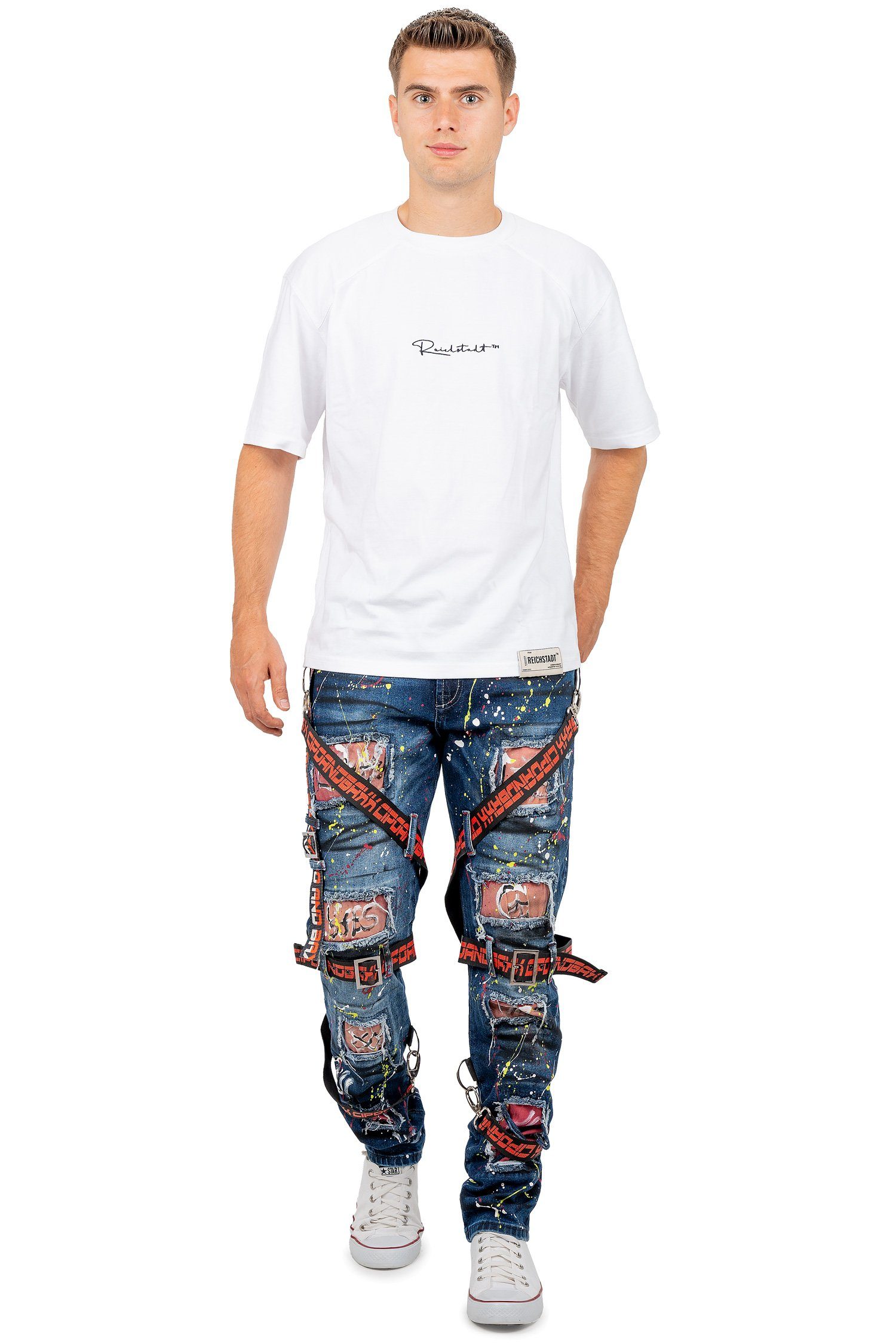 Baxx Extravaganten Verzierungen BA-CD716 Effekt Regular-fit-Jeans Bunte & mit Hose Destroyed Cipo