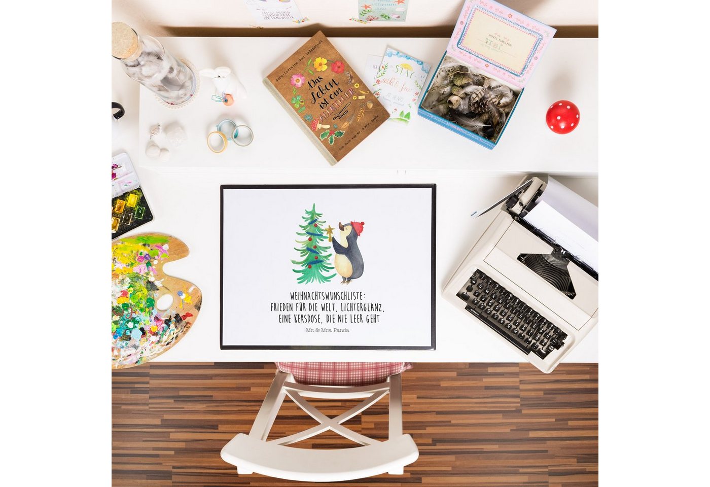 Thumbnail - Mr. & Mrs. Panda Schreibtischunterlage Pinguin Weihnachtsbaum - Weiß - Geschenk, Winter, Bürobedarf, Büroart, (Packung, ...