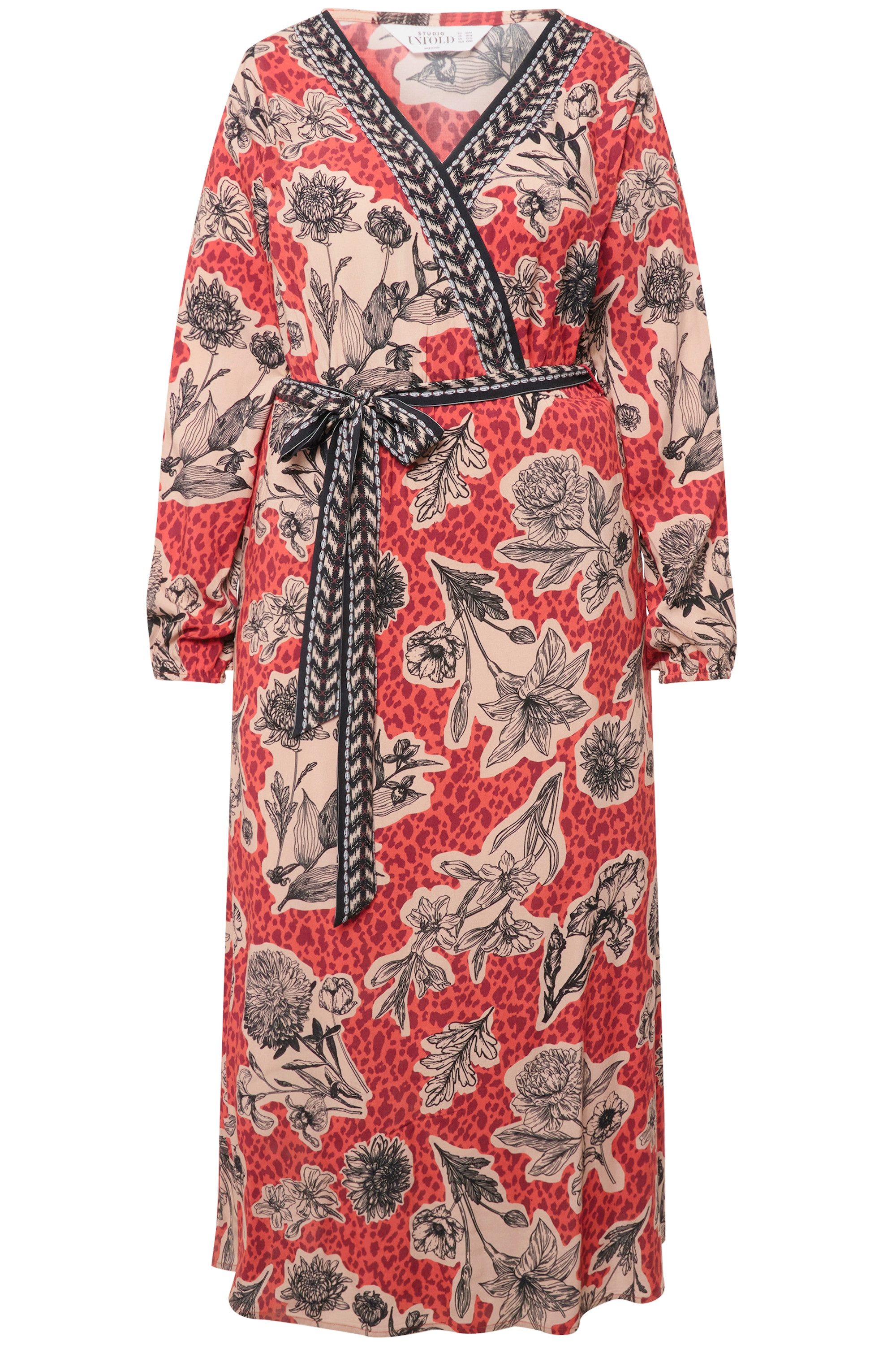 Studio Untold Maxikleid Maxikleid A-Line Flowerprint V-Ausschnitt Langarm