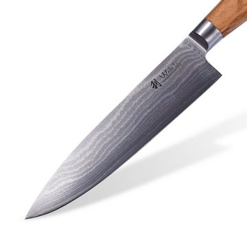 Wakoli Kochmesser Wakoli Damast Chefmesser Klingenlänge 20,00 cm mit Olivenholzgriff