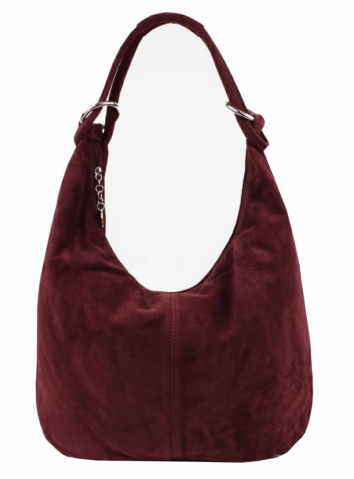ITALYSHOP24 Schultertasche Made in Italy Damen Leder Tasche Shopper Umhängetasche Hobo Beutel Bag, Henkeltasche Veloursleder Alltagstasche, unter dem Arm tragbar, leicht