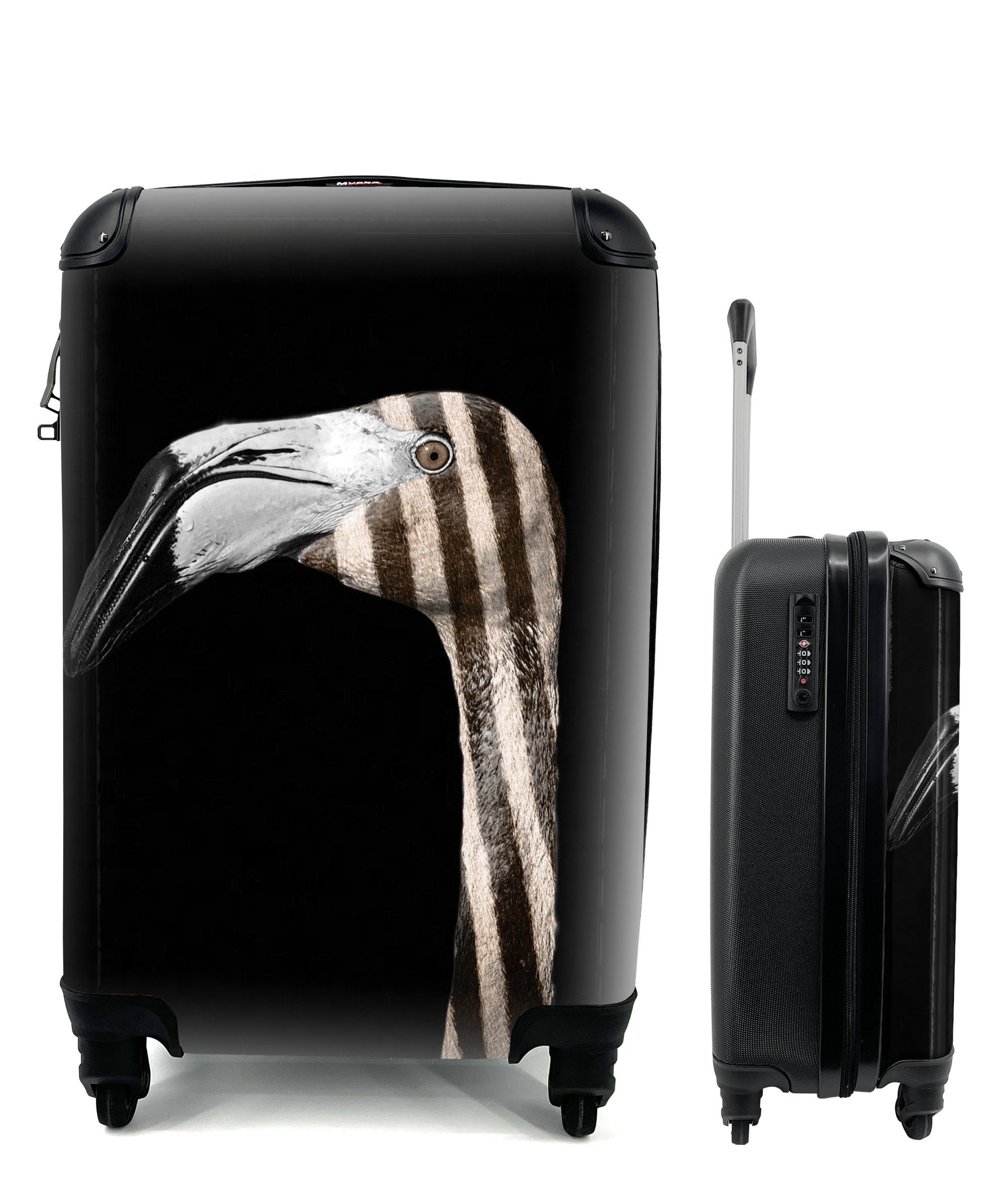 MuchoWow Handgepäckkoffer Flamingo - Porträt mit Reisekoffer Ferien, 4 - Trolley, Reisetasche Handgepäck rollen, Zebra, für Rollen