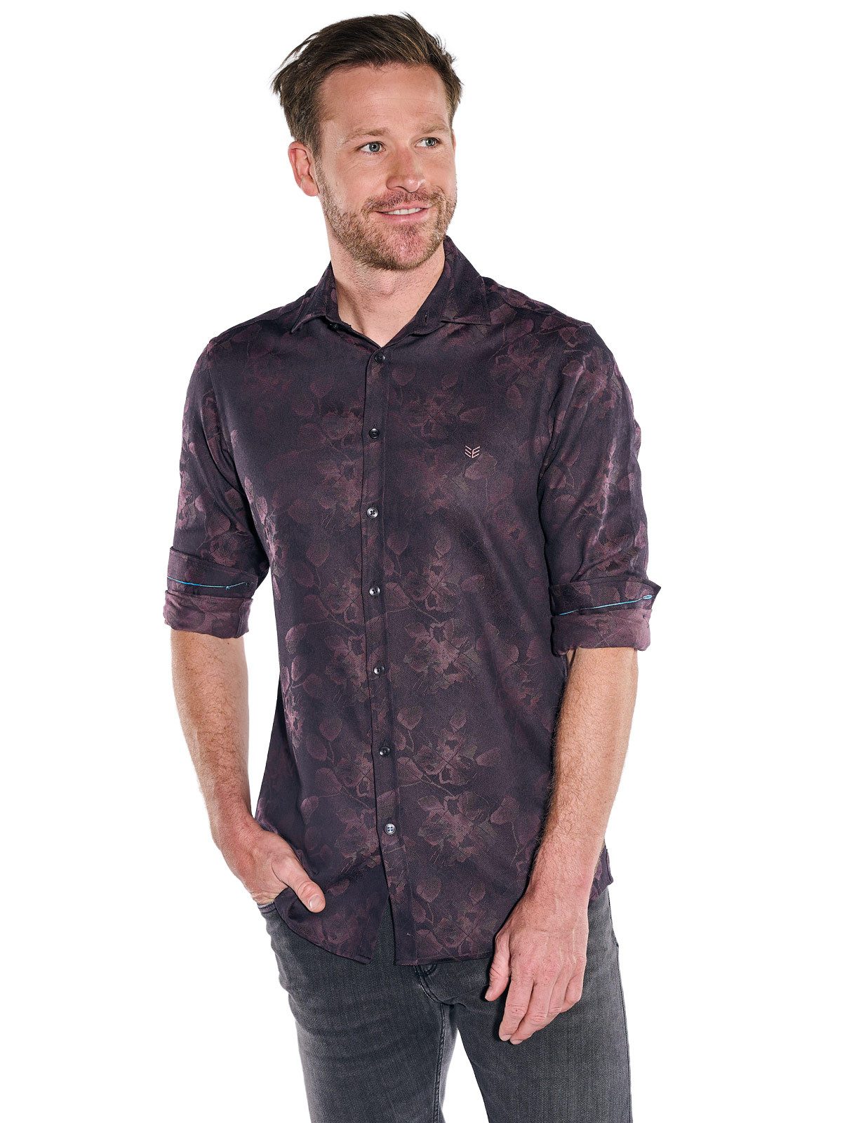 ENGBERS GERMANY Langarmhemd Herren Langarm Hemd mit floralem Muster, Bordeaux – Bild 4 von 5