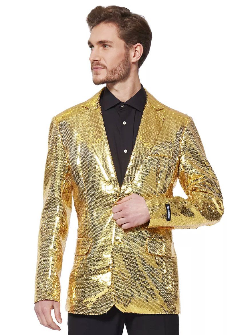 SuitMeister Kostüm SuitMeister Glitzerjacke gold, Eine goldene Discokugel zum Anziehen!
