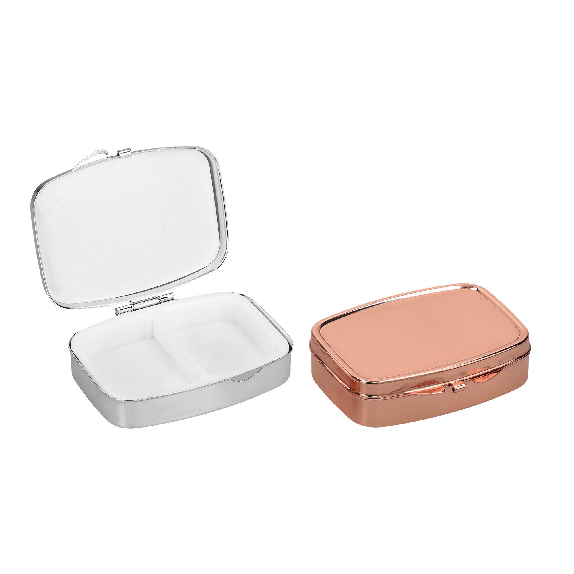 kwmobile Pillendose 2x Edelstahl Tablettenbox mit 2 Fächern - 5,5 x 4 x 1,5cm (2 St), Pillendose klein Tablettendose Tragbare Pillenbox Medikamentenbox Dose