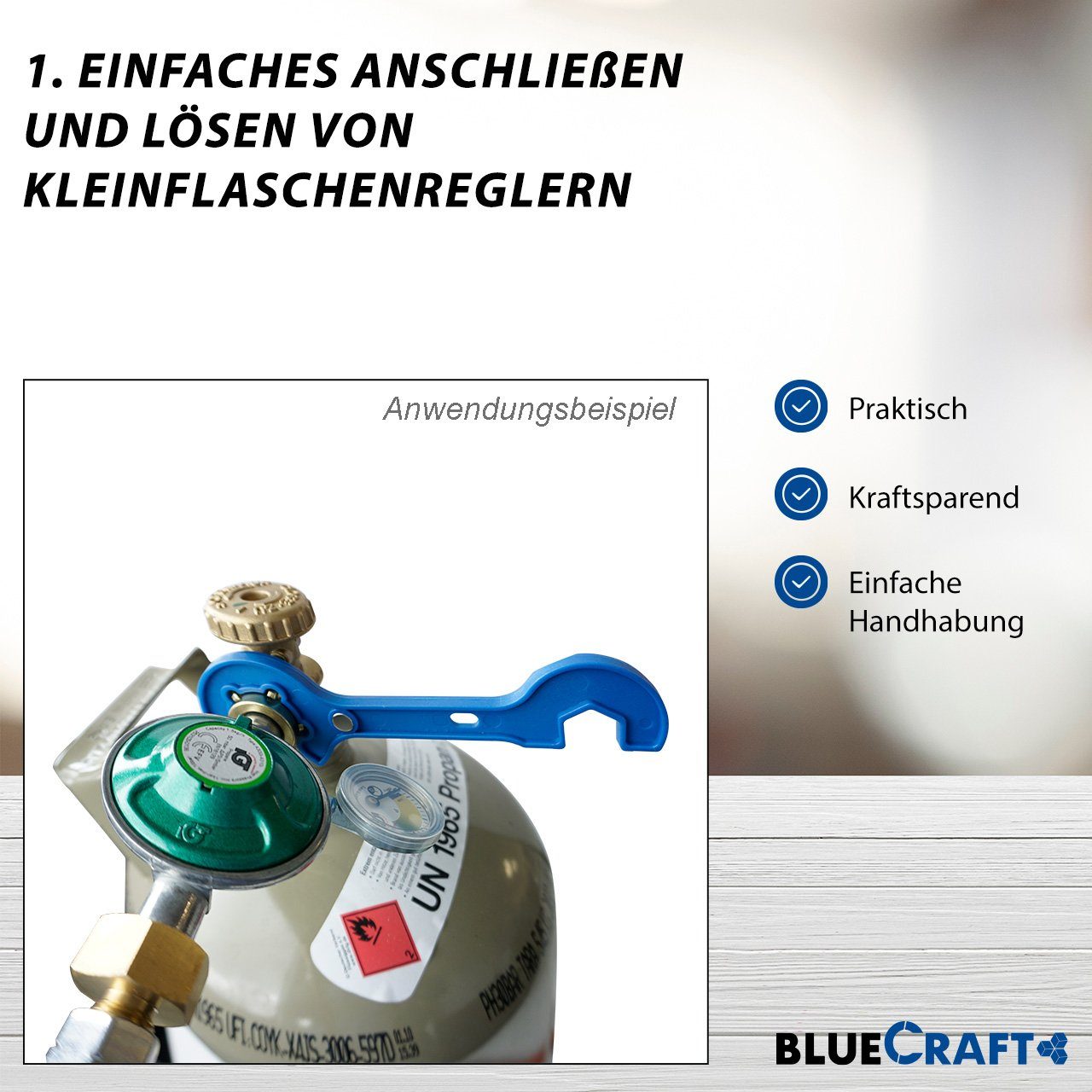 BlueCraft Gaskocher 2-flammig mit 50 2 Gasflasche mbar, in ungefüllt-leer 100 11 Gasreglerlöser Gasregler cm, Zündsicherung, Gasschlauch mit Propan 1 kg