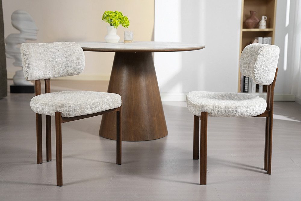riess-ambiente Esszimmerstuhl BELLANO 80cm creme/beige - Chenille Cremona, Metall, Walnuss, modern (Einzelartikel, 1 St), Retro Küchenstuhl mit Polsterung