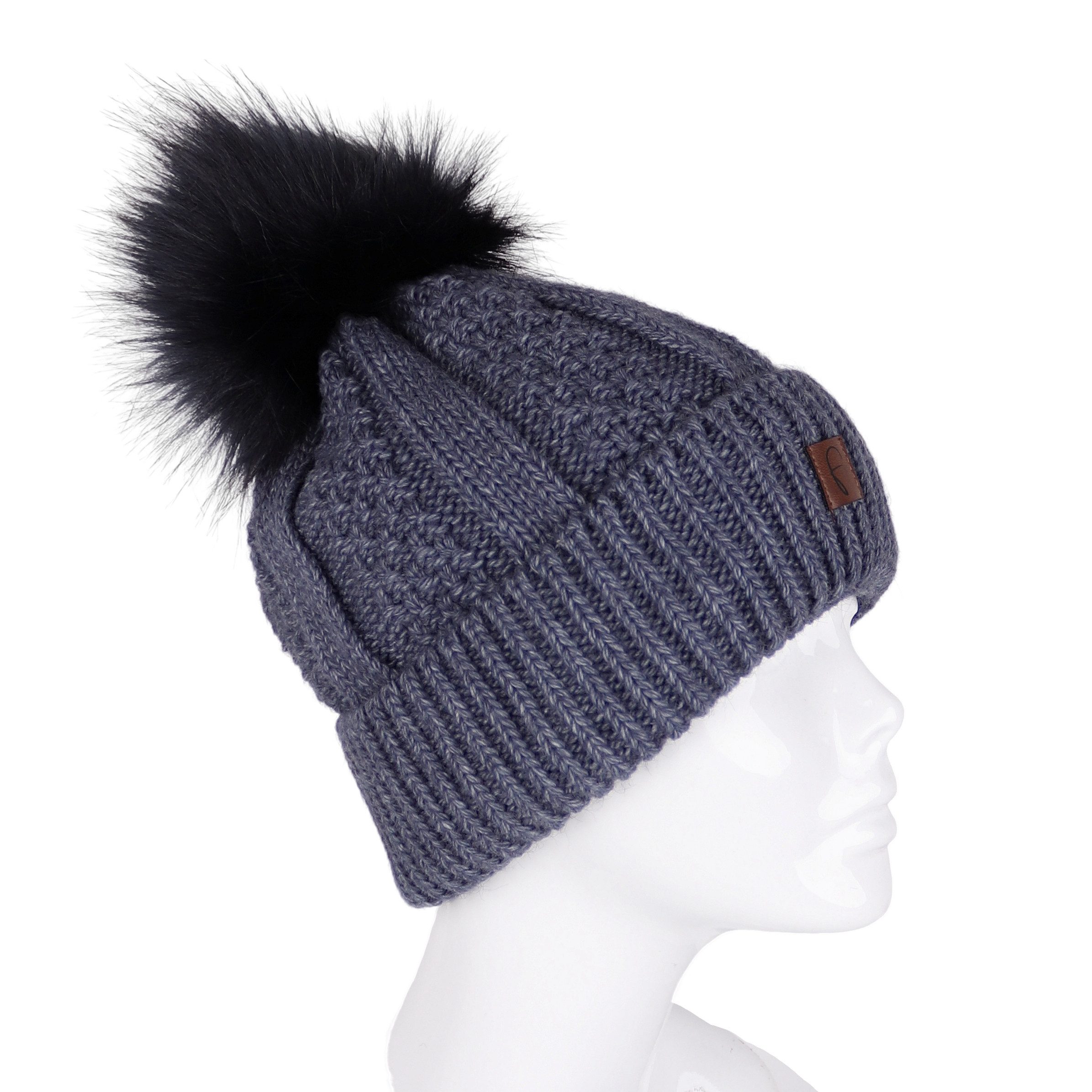 MIRROSI Strickmütze Damen Mütze Beanie ONESIZE mit Bommel, Warm Kuschelig (Hergestellt in Polen) Wintermützen Bequem Atmungsaktiv Kuschelweich