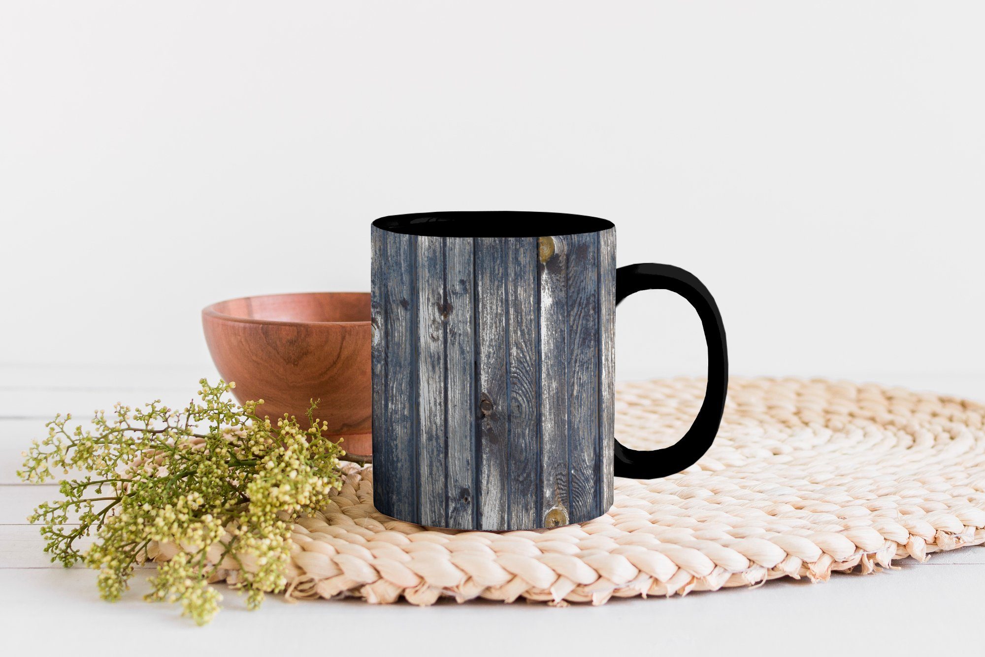 Kaffeetassen, Plankenstruktur, Tasse Zaubertasse, Geschenk MuchoWow Farbwechsel, Teetasse, Keramik, einer mit Hintergrund