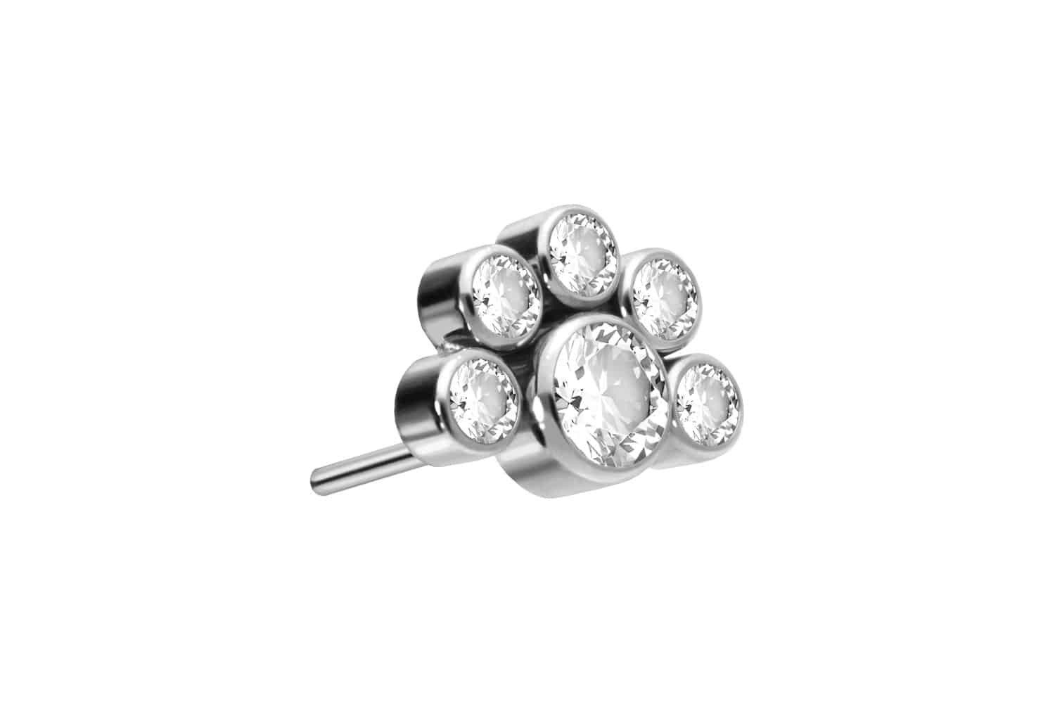 Piercing-Set Titan Aufsatz mit Push Pin 6 KRISTALLE