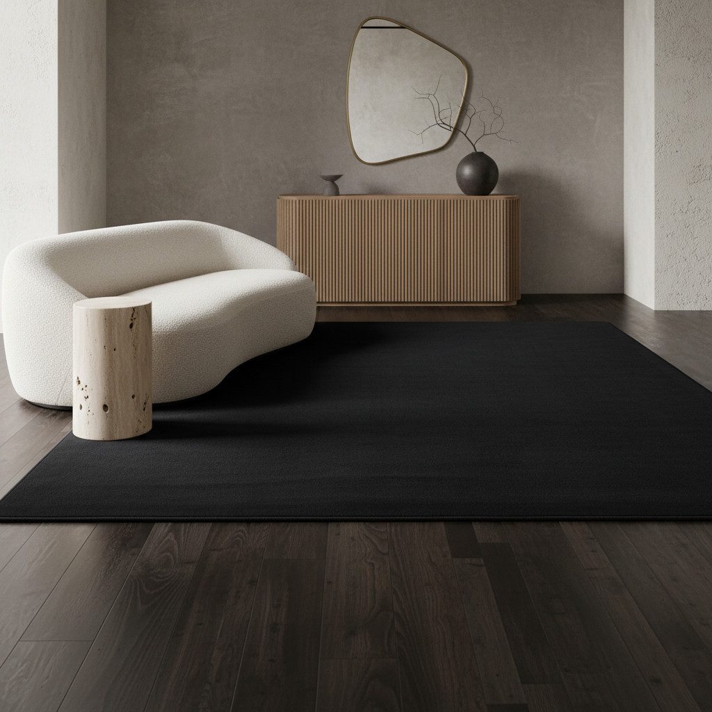 KADIMA DESIGN Teppich LECH Wohnzimmer Waschbar Schlafzimmer Wohnzimmerteppich Esszimmer Uni, Läufer, Höhe: 9 mm, Schwarz, 60x110 cm, Modern Esszimmerteppich Fußbodenheizung Waschbar