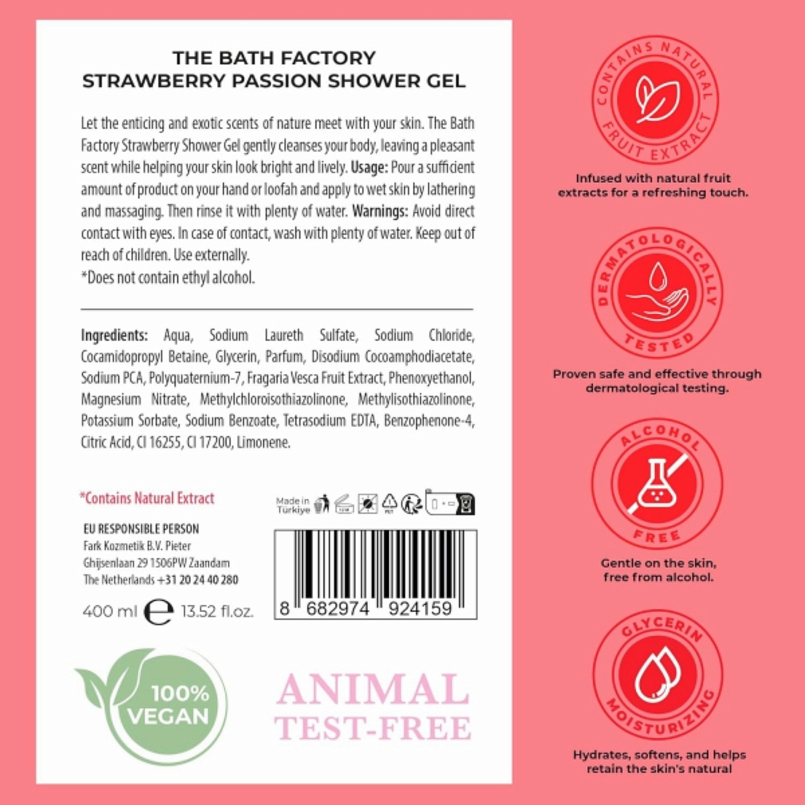 The Bath Factory Duschgel Strawberry Passion – Fruchtiges Duschgel für samtweiche Haut - 400 ml