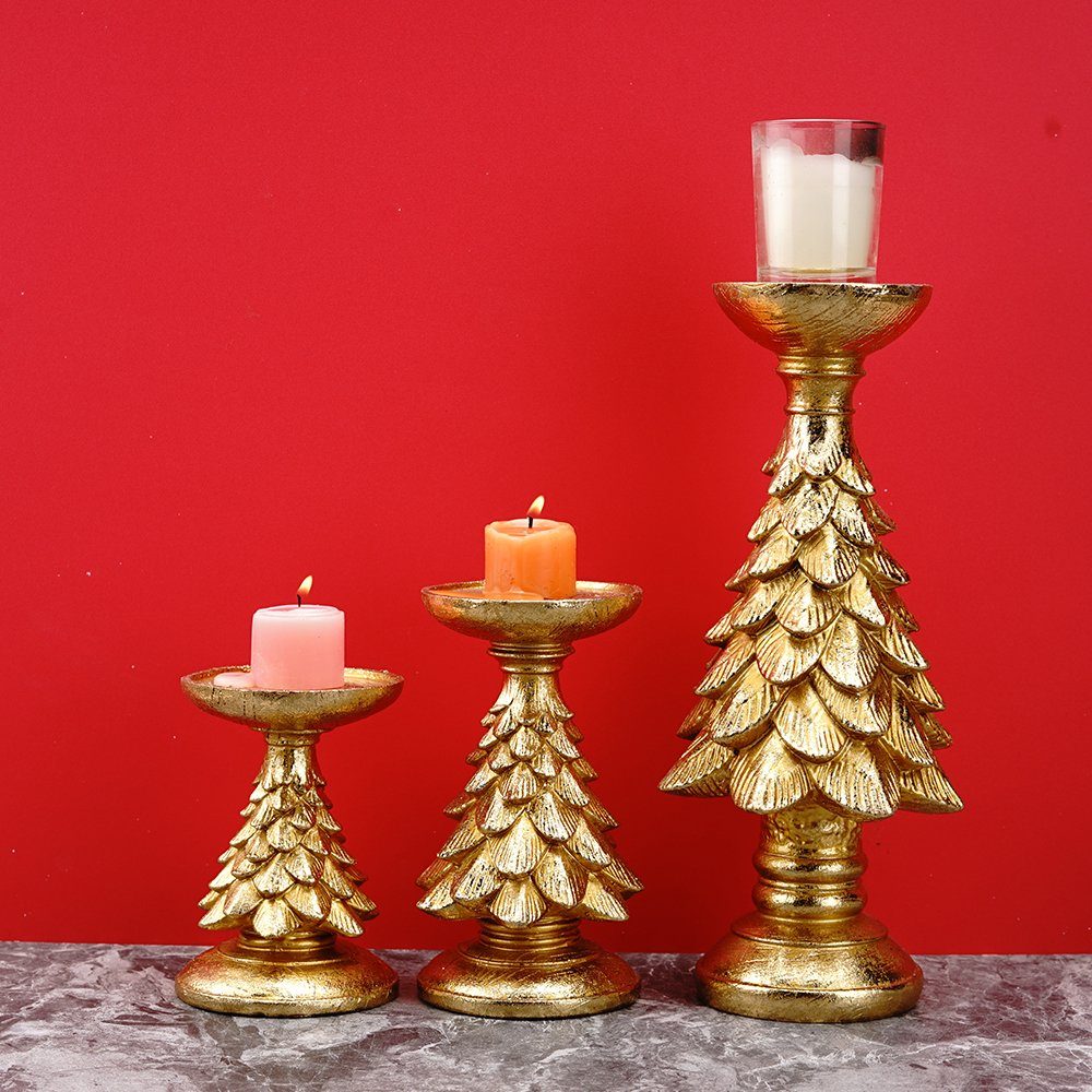 Kerzenständer (Vintage Harzhandwerk Skulptur Dekorationsstück, Tischdekoration), Gold SIKAINI Weihnachtsbaum