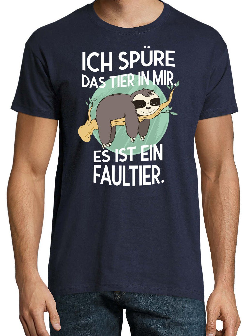 in Faultier Das lustigem Navyblau T-Shirt Designz Herren mit T-Shirt mir Youth Tier Frontprint