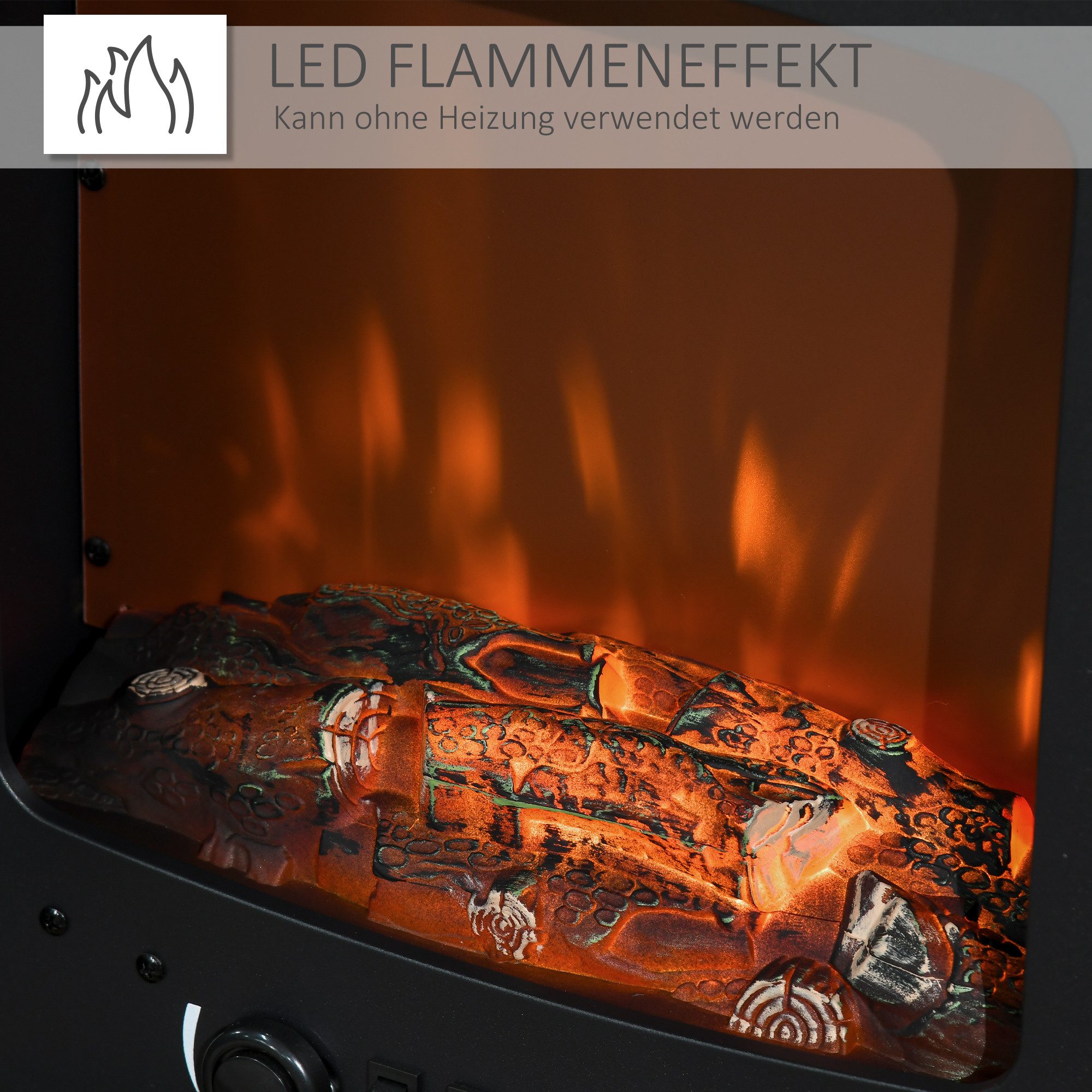 HOMCOM Elektrokamin elektrischer Kamin mit Heizung, Dekokamin, elektrisch Kaminofen, LED Elektrokamin Standkamin mit Flammeneffekt 900,1800W Schwarz – Bild 4 von 5