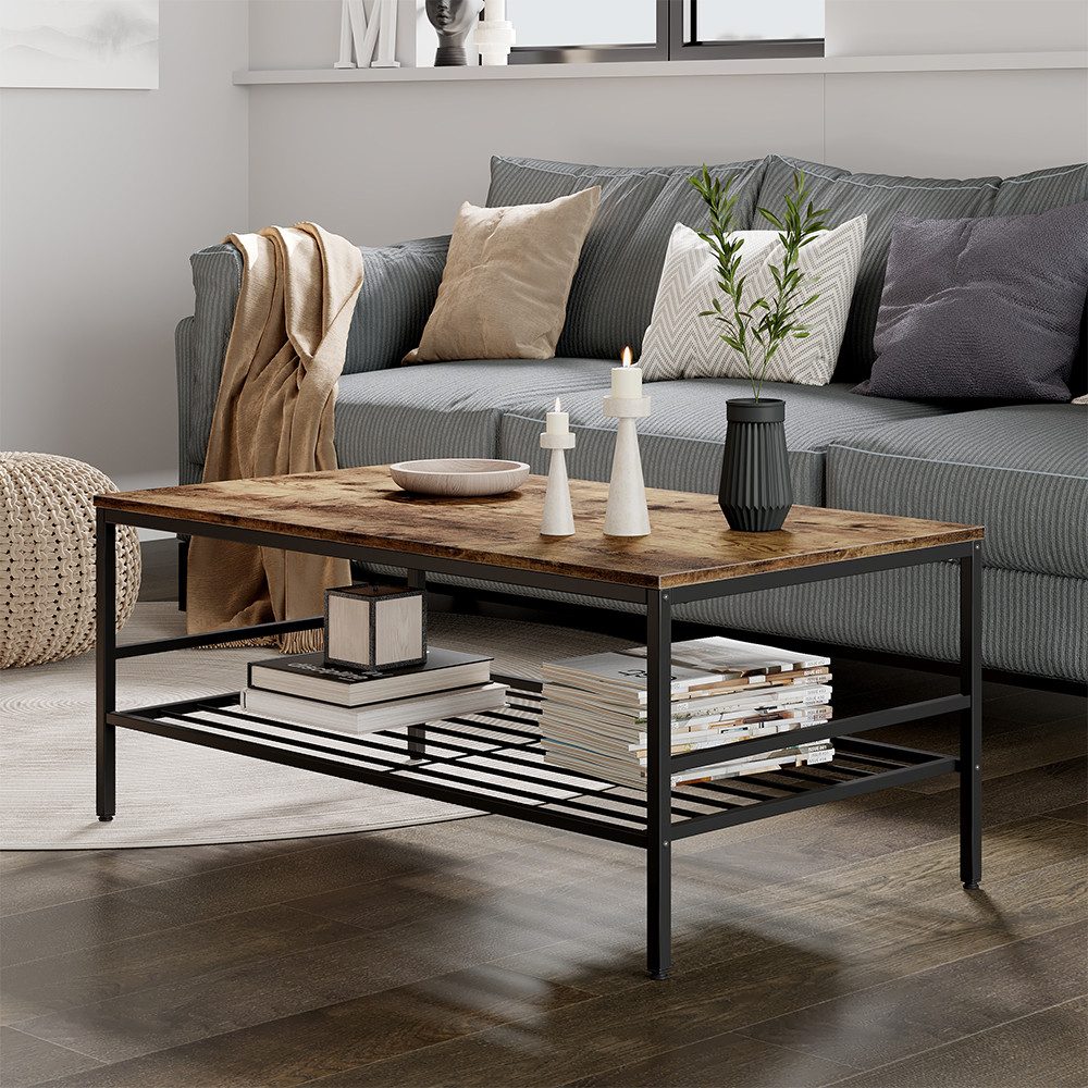 Vicco Couchtisch Fyrk, Goldkraft Eiche/Schwarz, 106 x 60 cm mit Ablage (1-St)