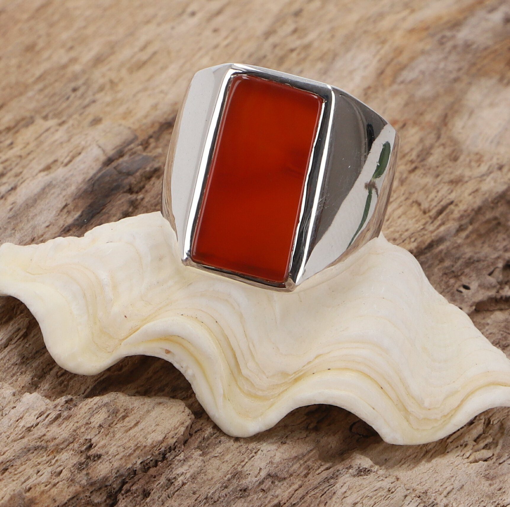 Guru-Shop Silberring Herren Siegelring 925 Silber mit rotem Stein,..