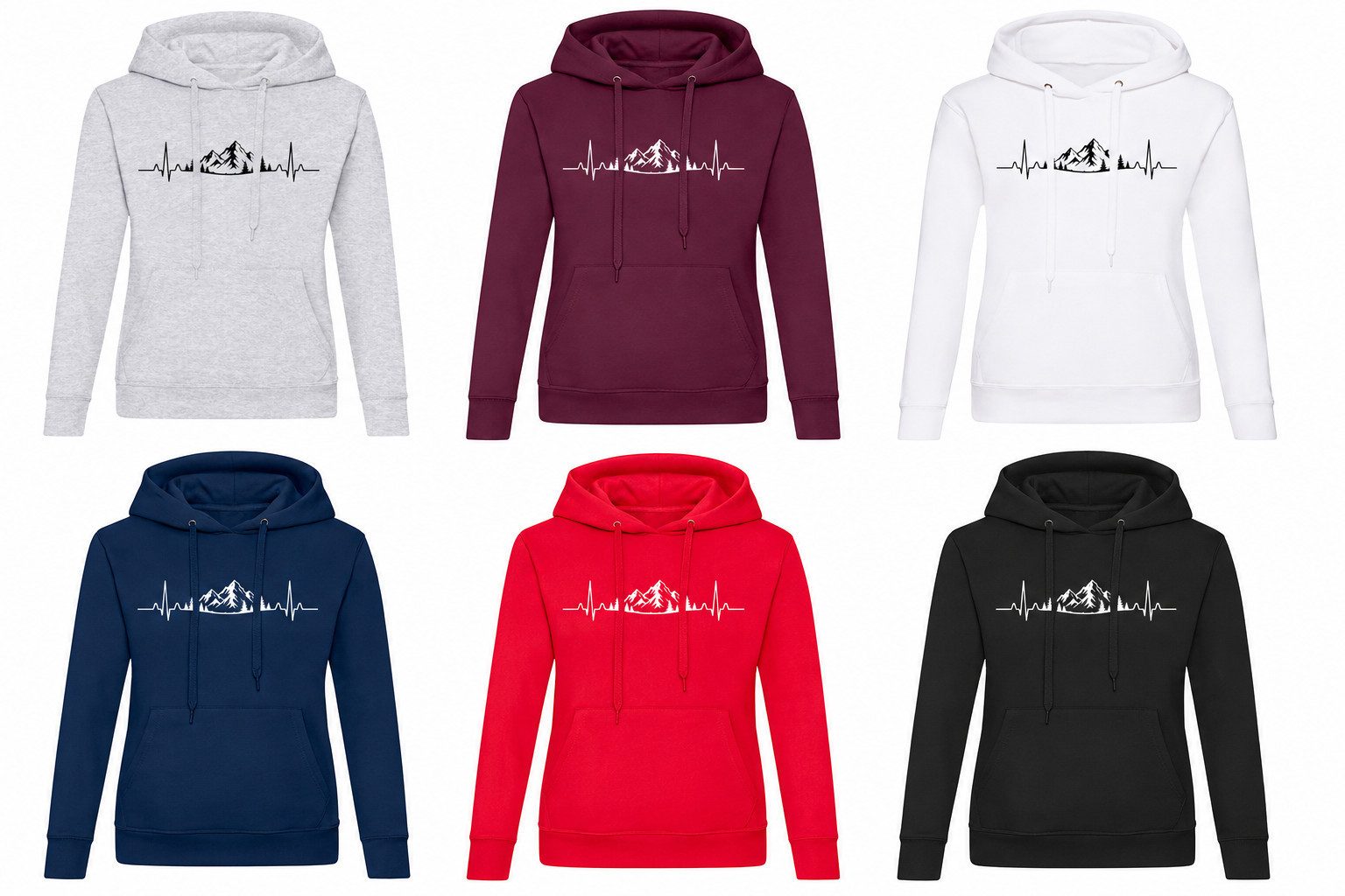 Blondie & Brownie Hoodie HeartBeat Alpen Damen Hoodie Bergmotiv EKG Print Outdoor Freizeit (Einzelartikel, Einzelartikel) AlpenHerzschlag Naturgefühl Wander Edition