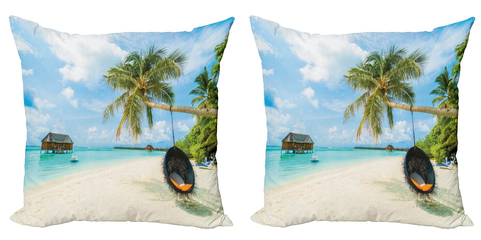 Kissenbezüge Modern Accent Doppelseitiger Digitaldruck, Bunt (2 Meer Malediven Exotische Stück), Abakuhaus