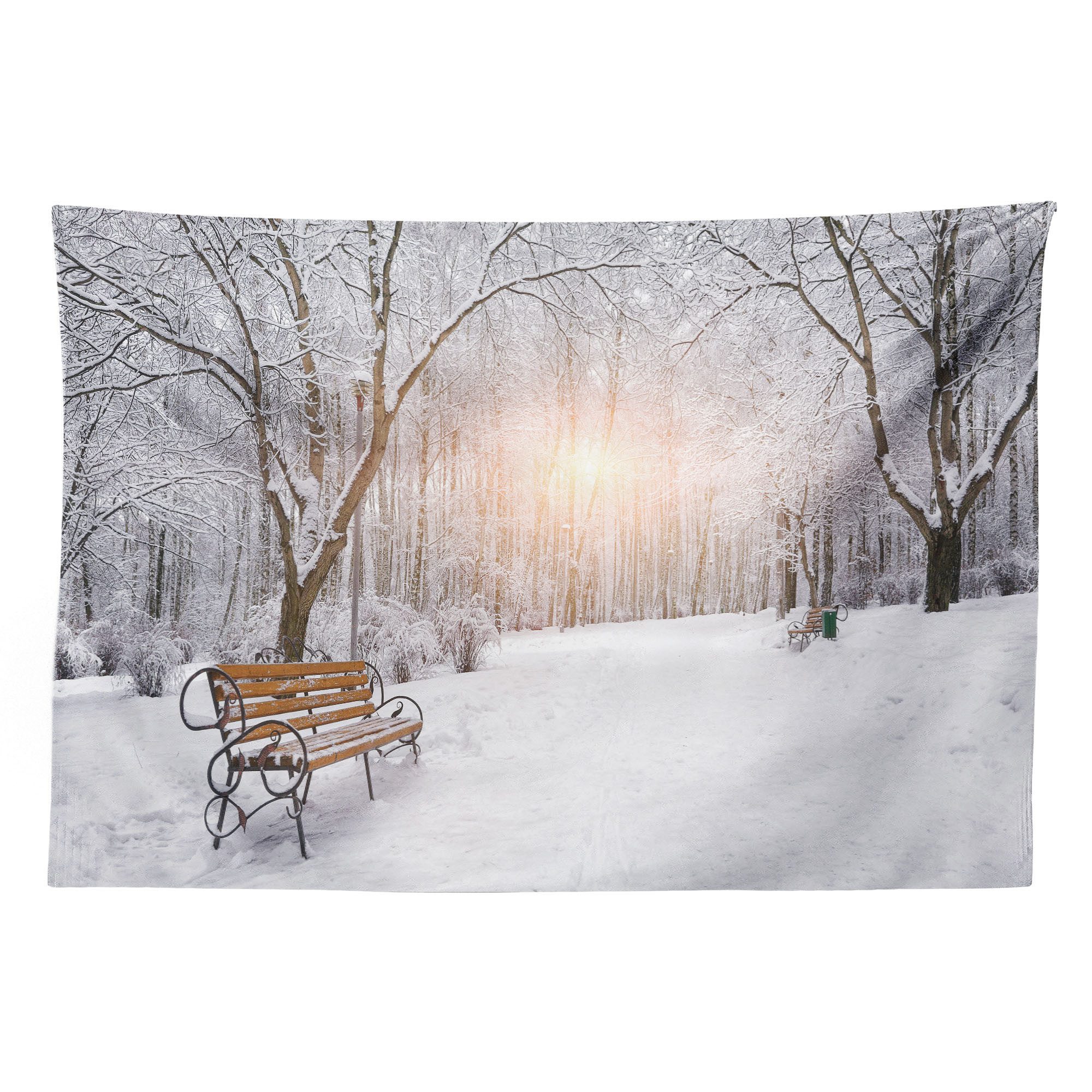 Abakuhaus Wandteppich aus Weiches Mikrofaser Stoff Für das Wohn und Schlafzimmer, rechteckig, Winter City Park Sonnenuntergang Wald