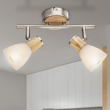 etc-shop LED Deckenleuchte, Leuchtmittel nicht inklusive, Decken Leuchte Spot Strahler Leiste Holz Glas opal Wohn Zimmer Lampe