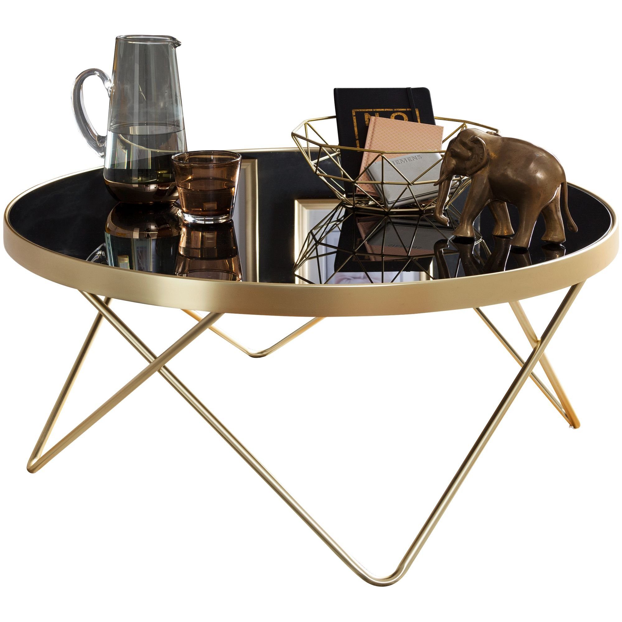 KADIMA DESIGN Couchtisch Schwarz/matt Gold Tisch mit Glasplatte