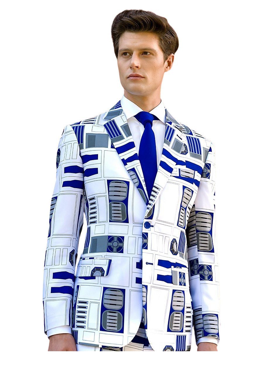 Opposuits Kostüm R2-D2 Jackett - slim-fit Sakko für Karneval, Auch ohne Hose top: stylishes Sakko mit Krawatte