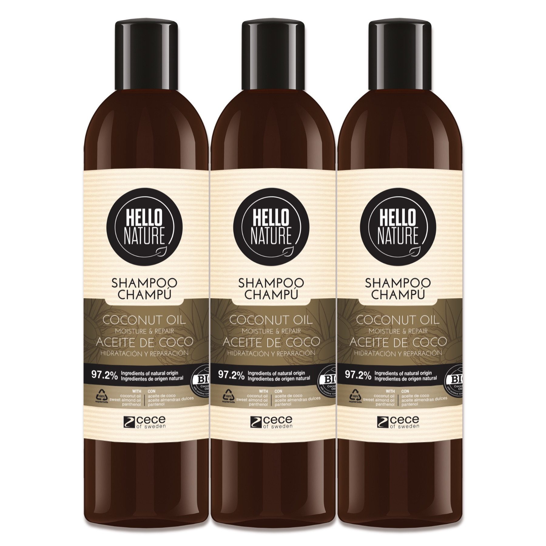 Hello Nature Haarshampoo Repair Kokosöl Pantenol Naturkosmetik Haarpflege Haarschäden Bio Vegan, 3-tlg., Haarpflege,Haarshampoo, Pflegt die Kopfhaut
