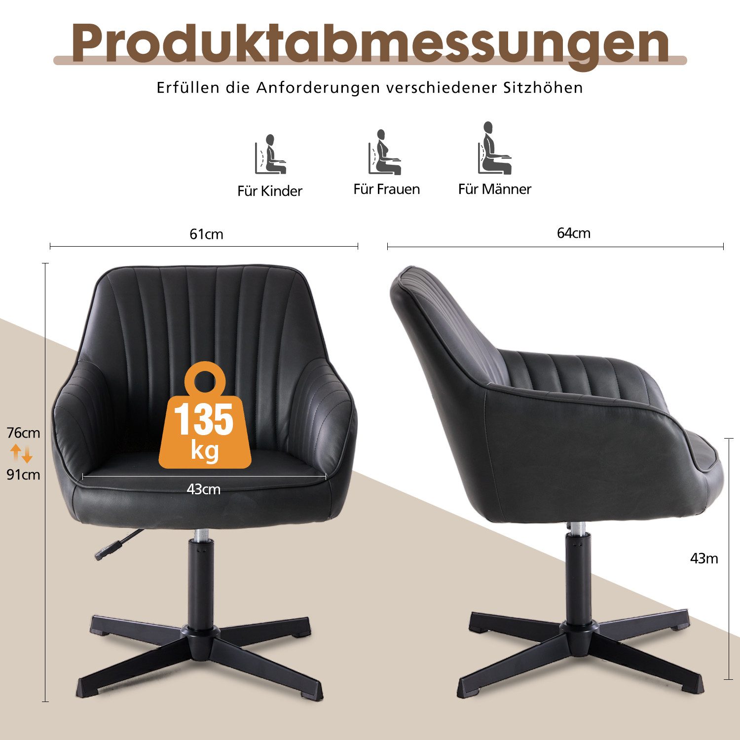 Refined Living Bürostuhl Schreibtischstuhl Ohne Rollen günstig online kaufen