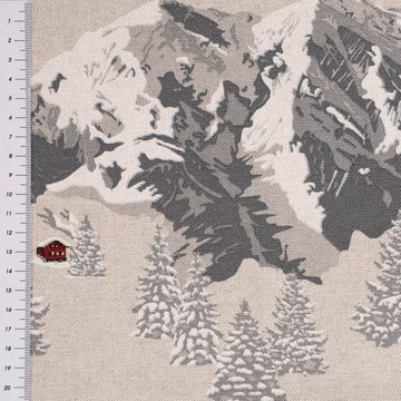 Vorhang SCHÖNER LEBEN. Vorhang Skifahrer Winterlandschaft natur grau 245cm, SCHÖNER LEBEN., Smokband (1 St), blickdicht, handmade, made in Germany, vorgewaschen